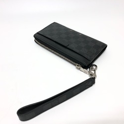 Louis Vuitton N60379 Damier Graphite L-shaped long wallet with strap Long Wallet Black SilverHardware