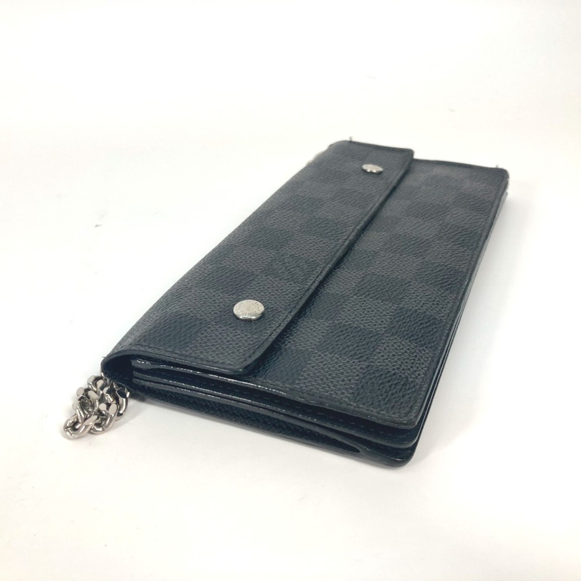 Louis Vuitton N60023 Damier Graphite With Chain Long Wallet Black