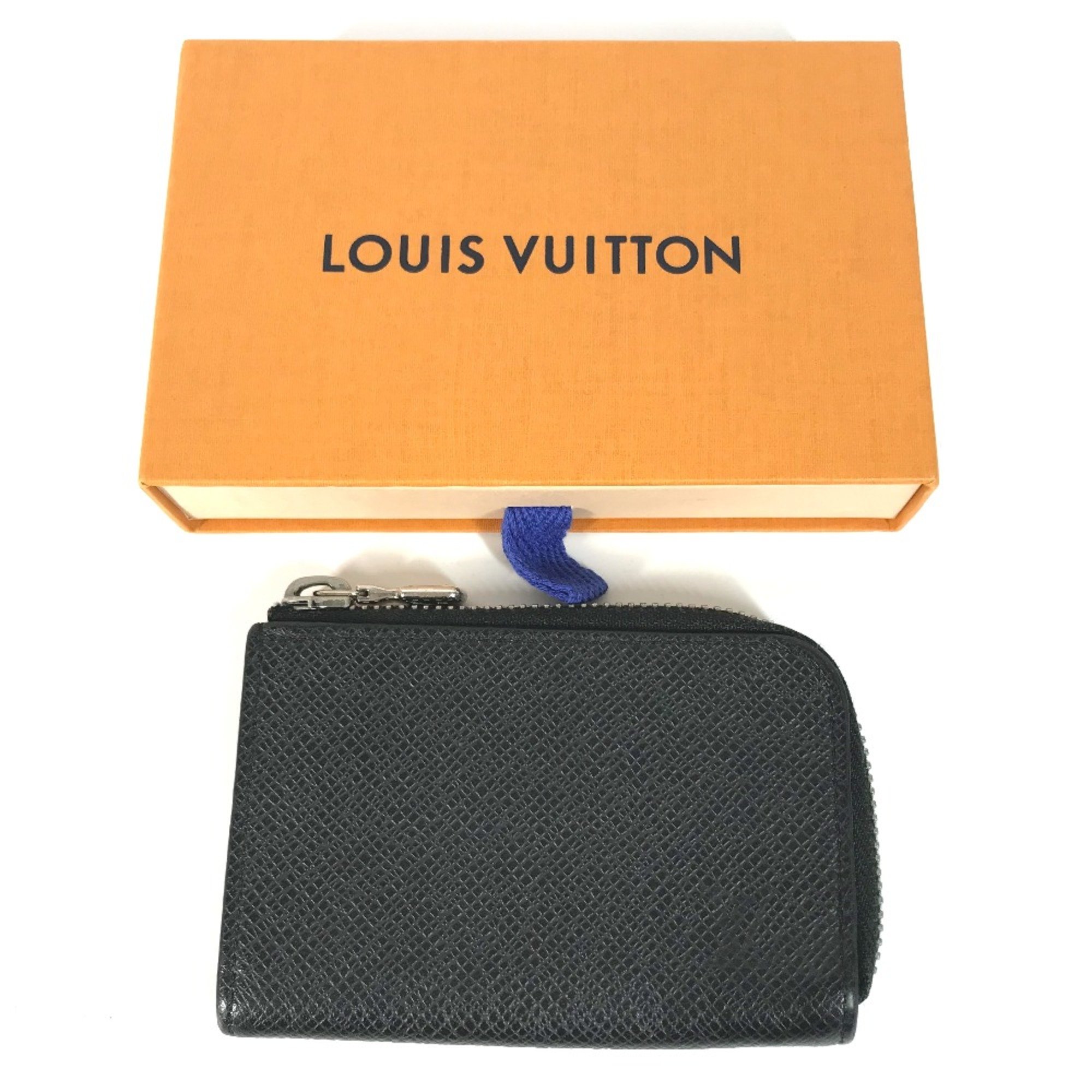 Louis Vuitton M63375 Taiga L-shaped zipper Wallet Coin Compartment coin purse Ardoise Black