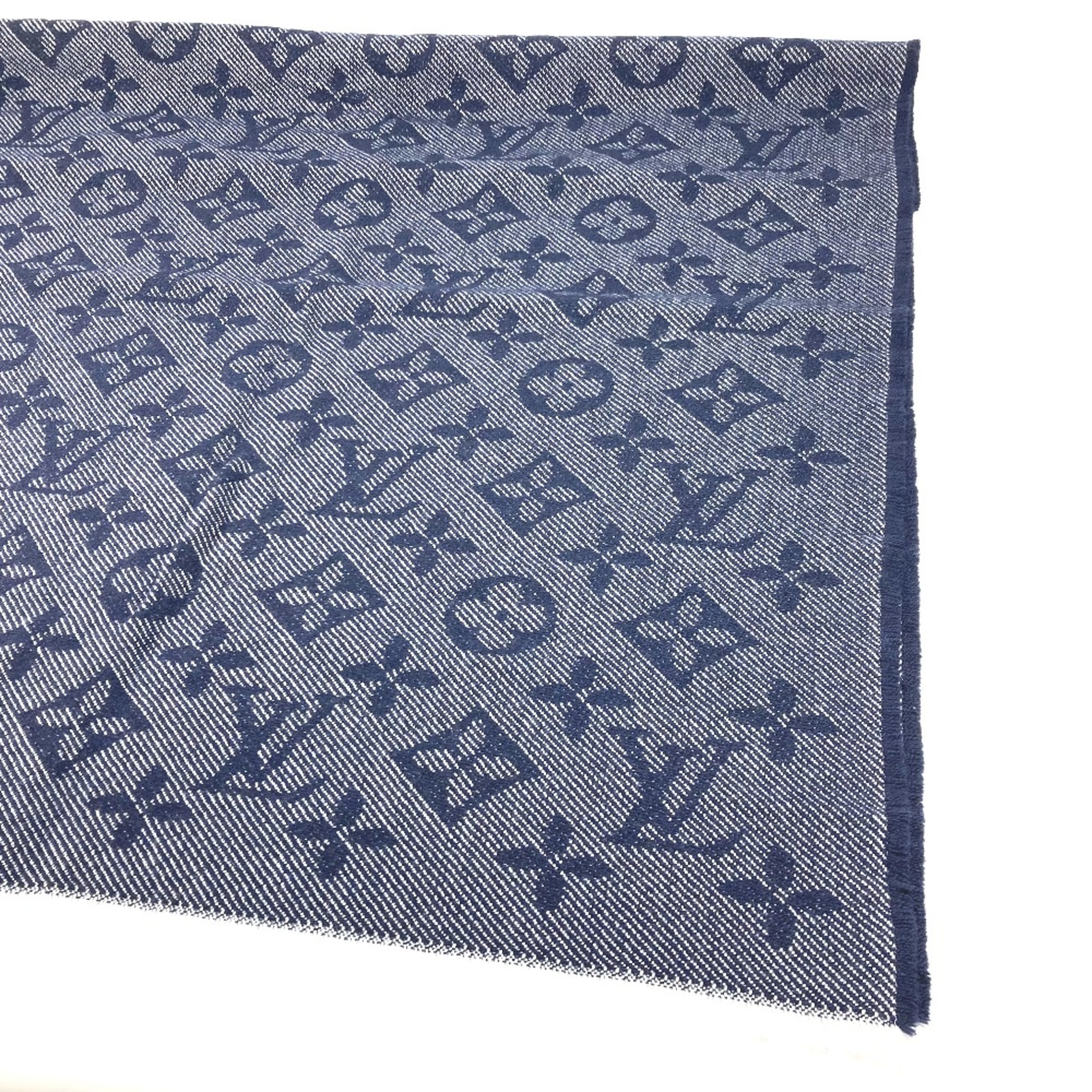 Louis Vuitton M73456 Monogram Fringe Stole /Shawl Scarf Marine Navy