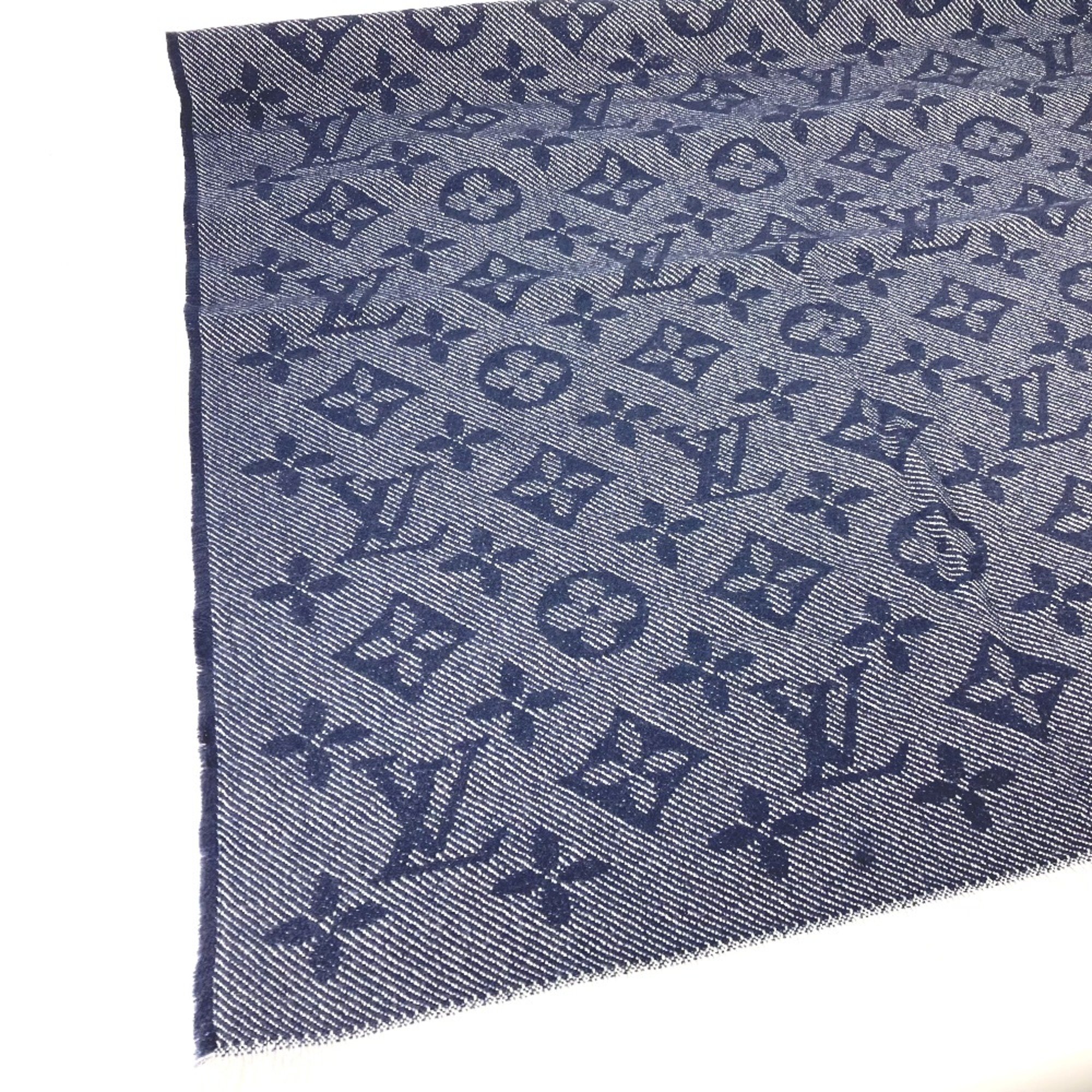 Louis Vuitton M73456 Monogram Fringe Stole /Shawl Scarf Marine Navy