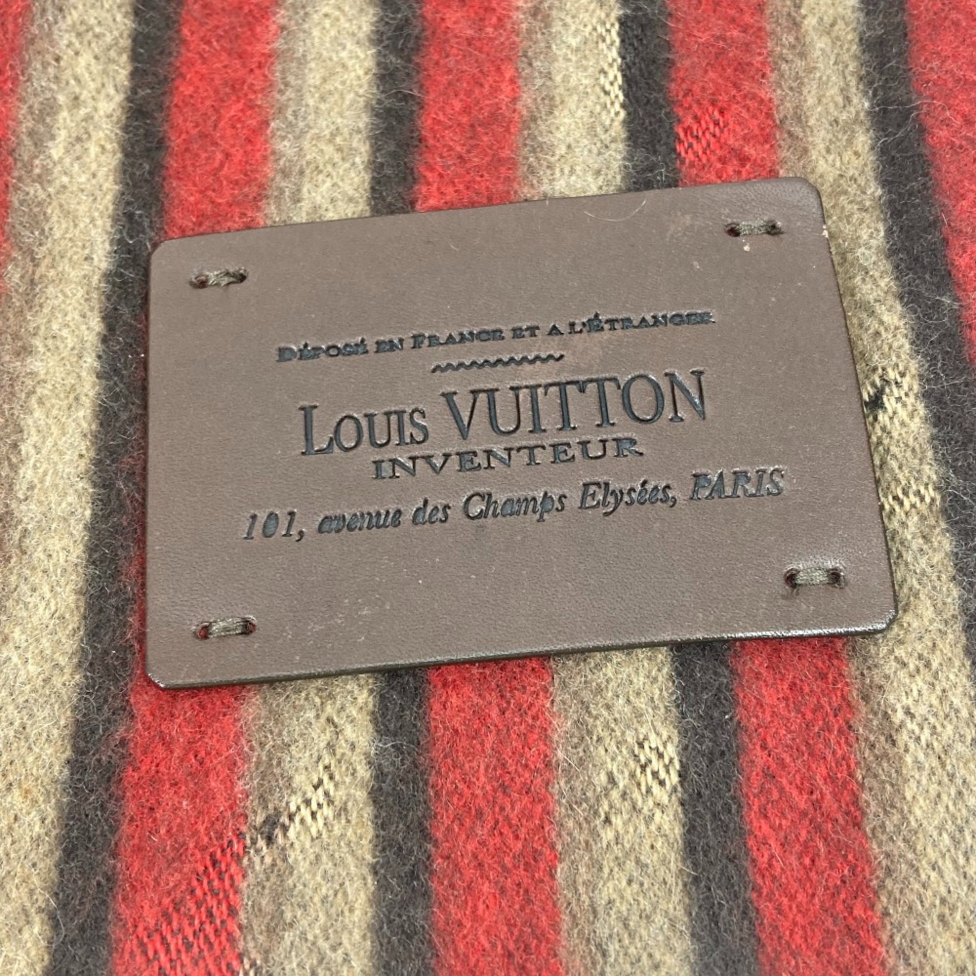 Louis Vuitton fringe leather tag leather tag Scarf Red Brown