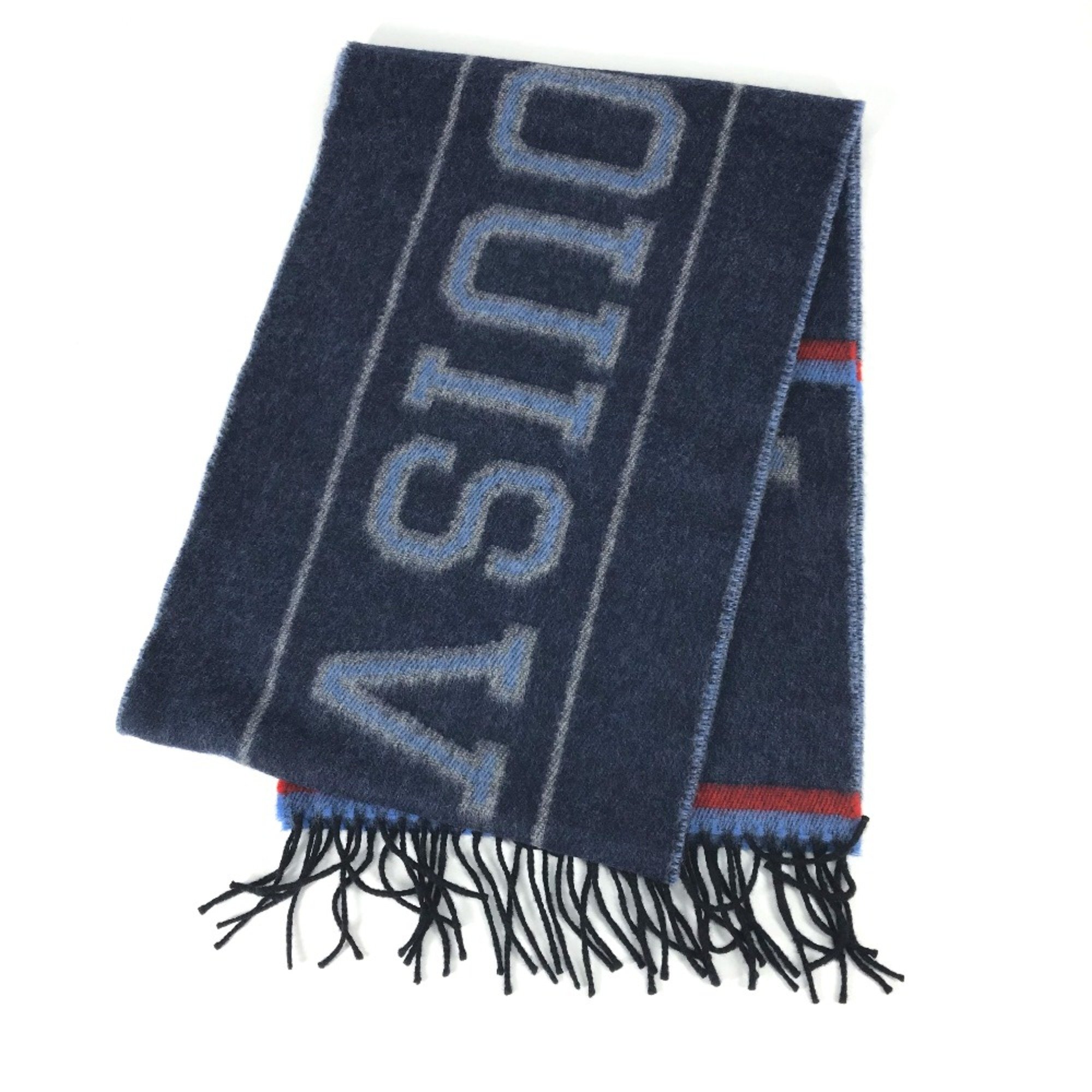 Louis Vuitton M71657 LV logo fringe Scarf Navy Red