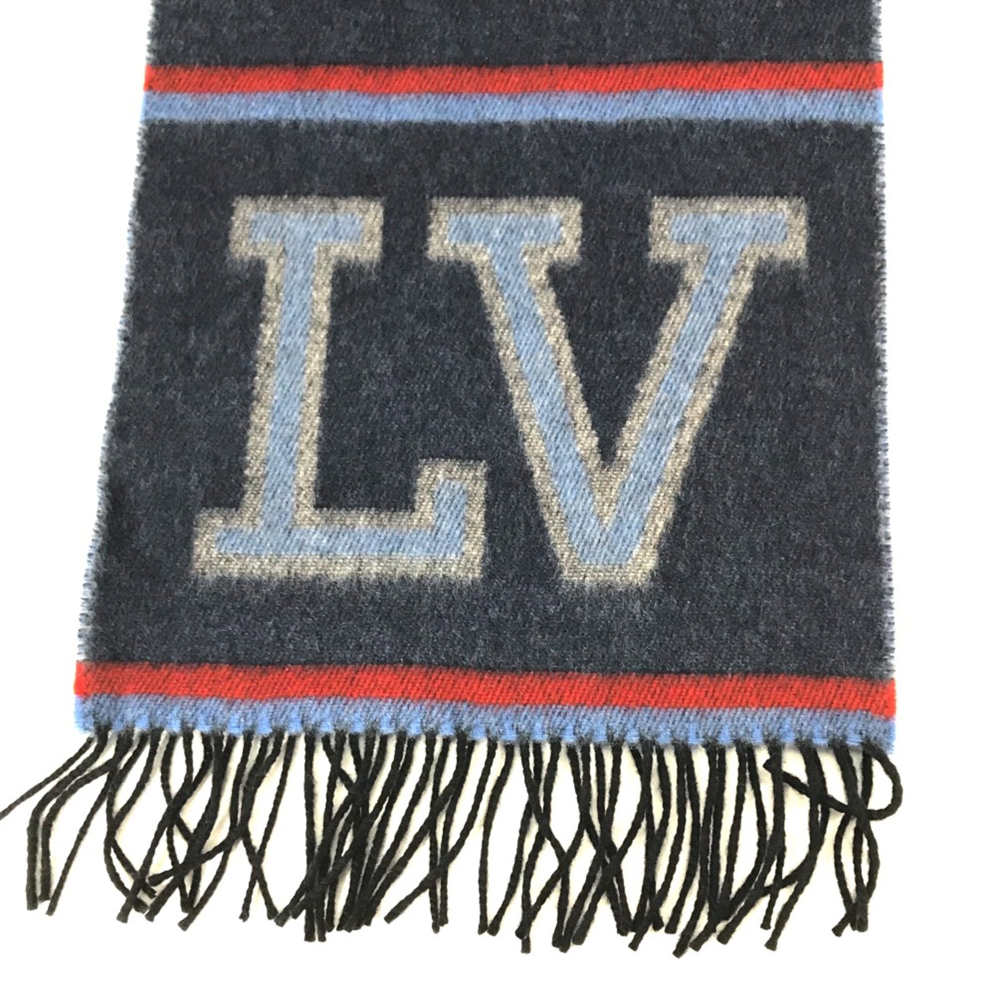 Louis Vuitton M71657 LV logo fringe Scarf Navy Red