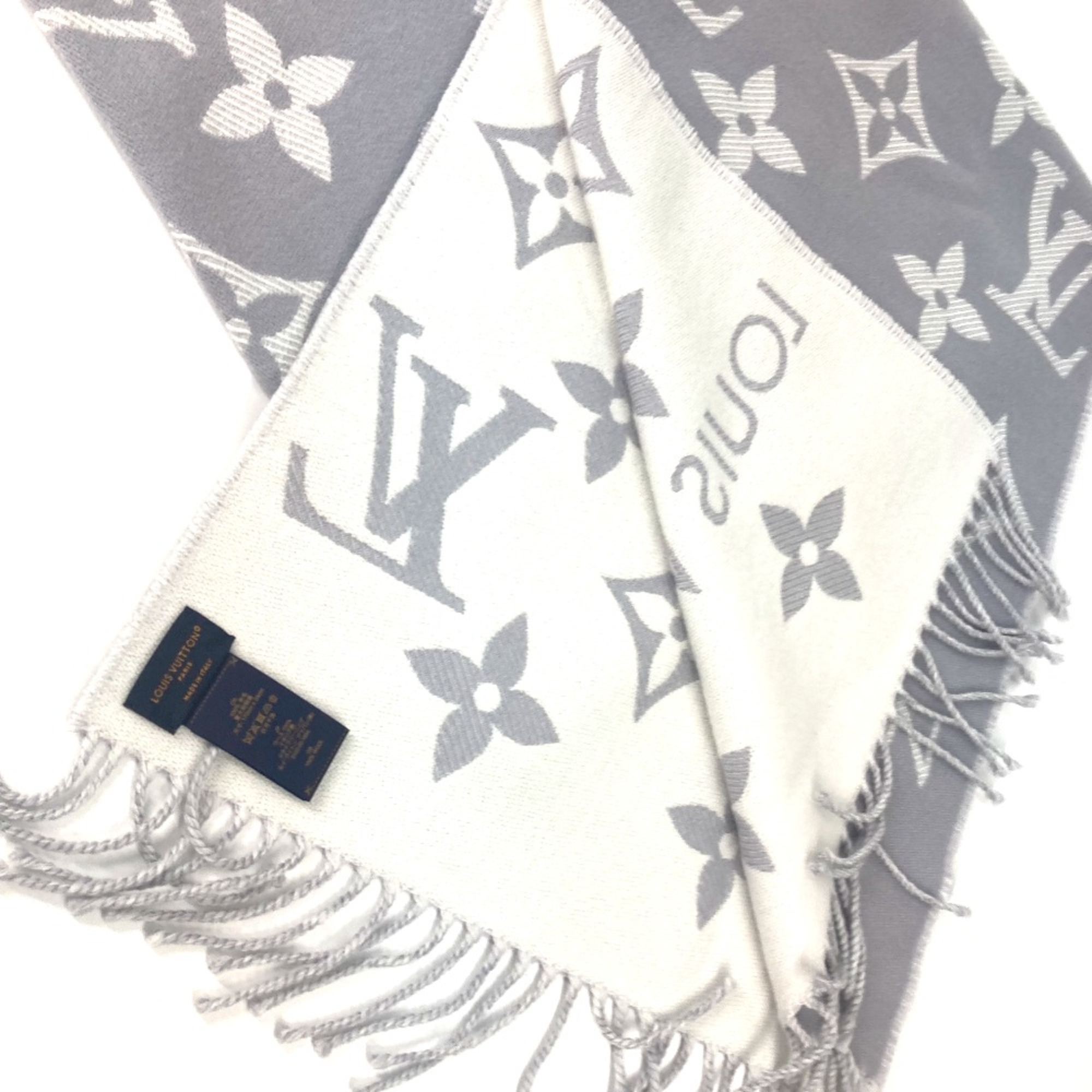 Louis Vuitton M77727 fringe Scarf Gryclair gray