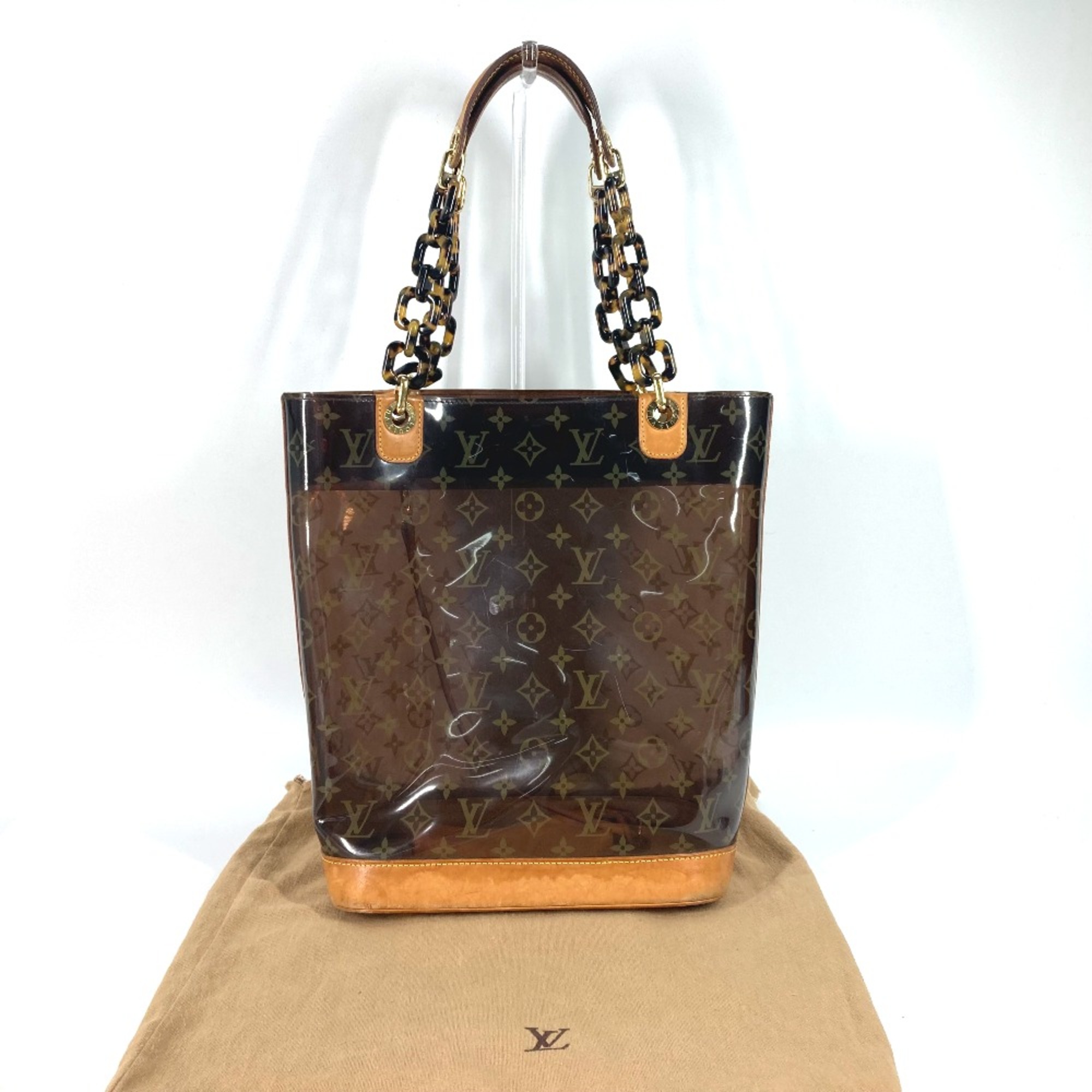 Louis Vuitton M92501 Monogram Vinyl Shoulder Bag with Pouch Chain Tote Bag Brown