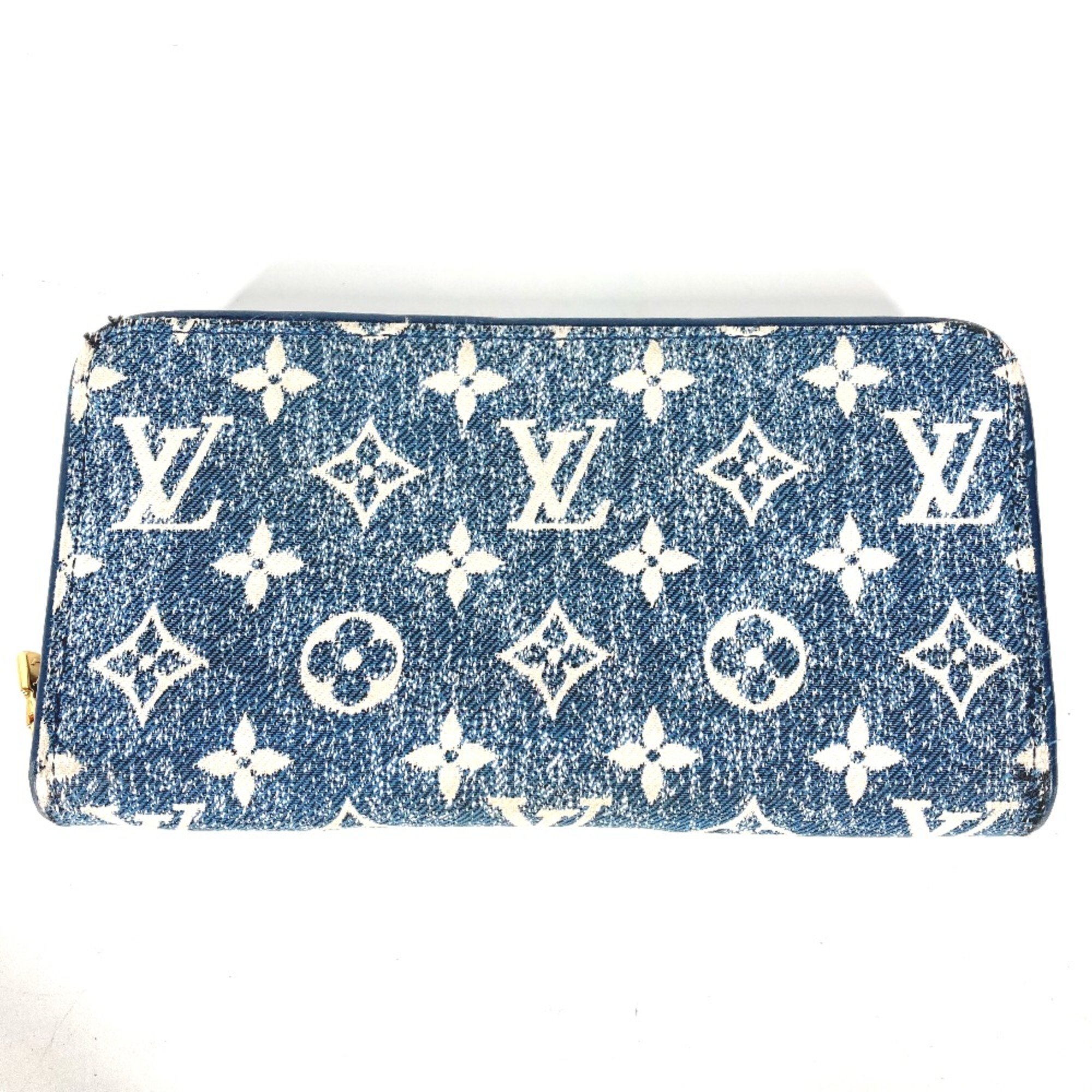 Louis Vuitton M81226 Monogram jacquard denim Zip Around Long Wallet blue White