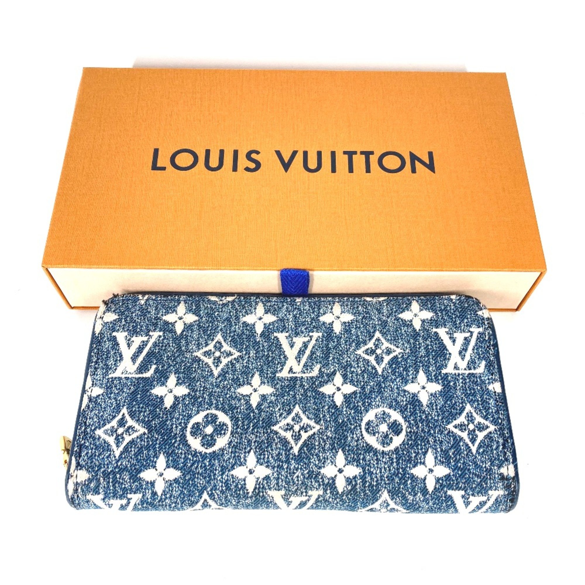 Louis Vuitton M81226 Monogram jacquard denim Zip Around Long Wallet blue White