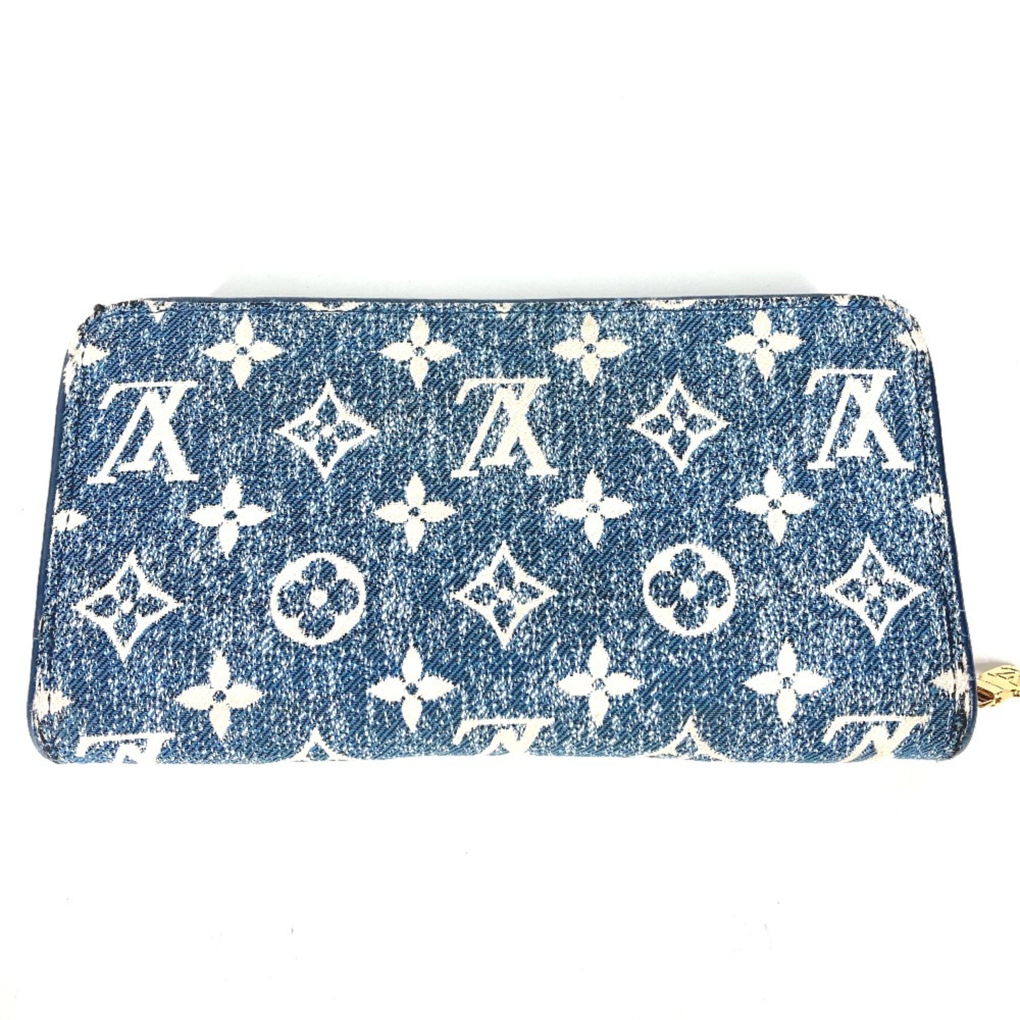 Louis Vuitton M81226 Monogram jacquard denim Zip Around Long Wallet blue White