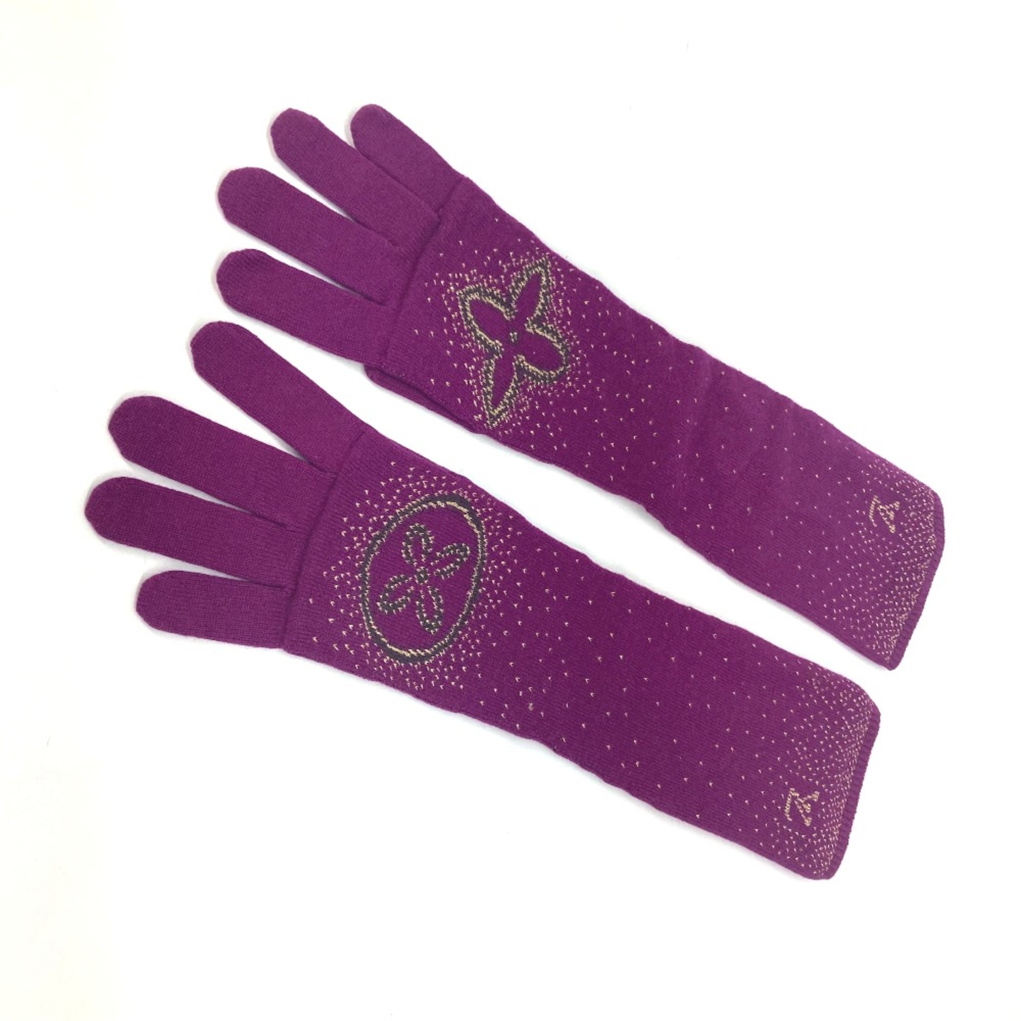 Louis Vuitton Monogram Flower Glitter gloves purple Gold