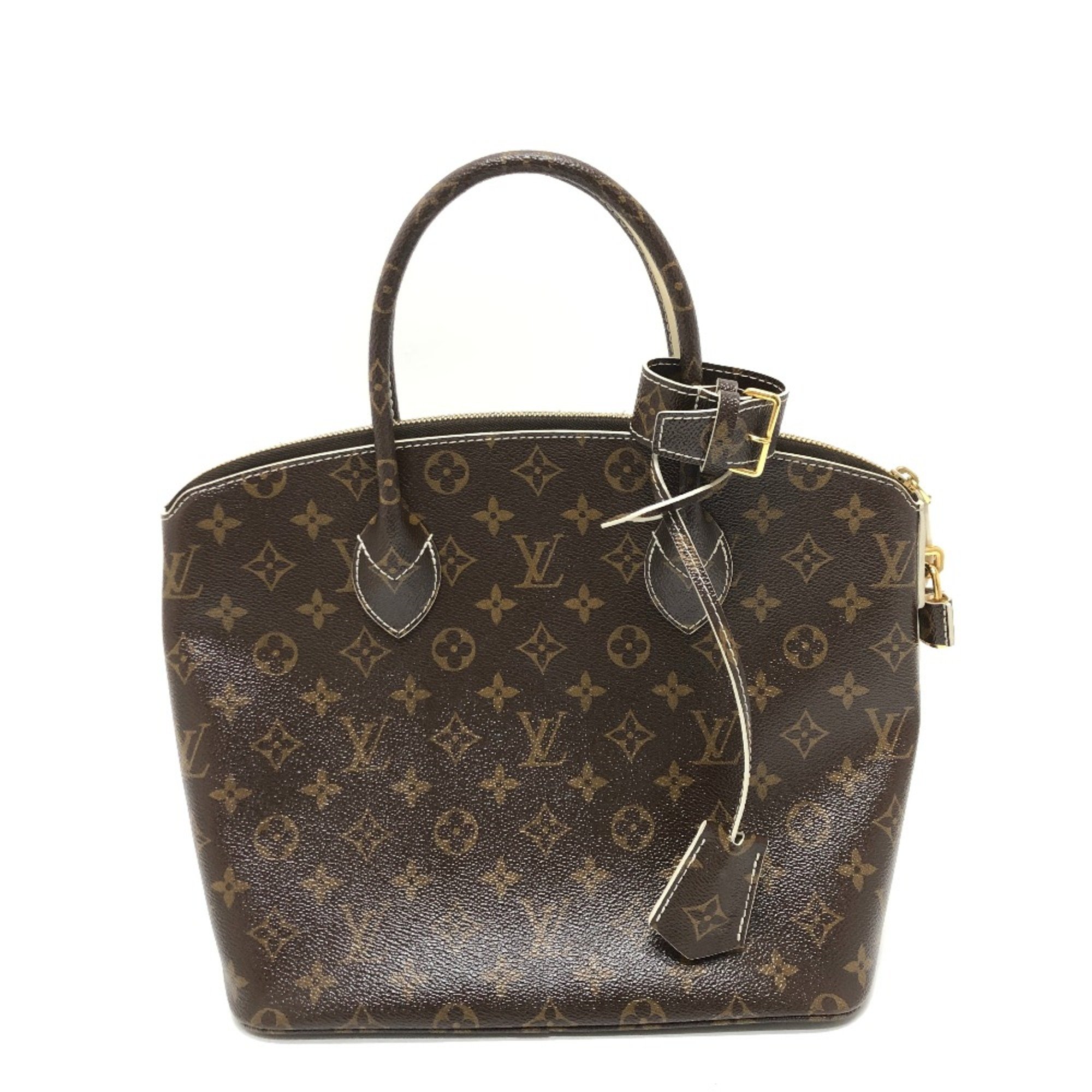 Louis Vuitton M40597 Shiny Monogram Tote Bag Hand Bag Brown White/Beige/GoldHardware