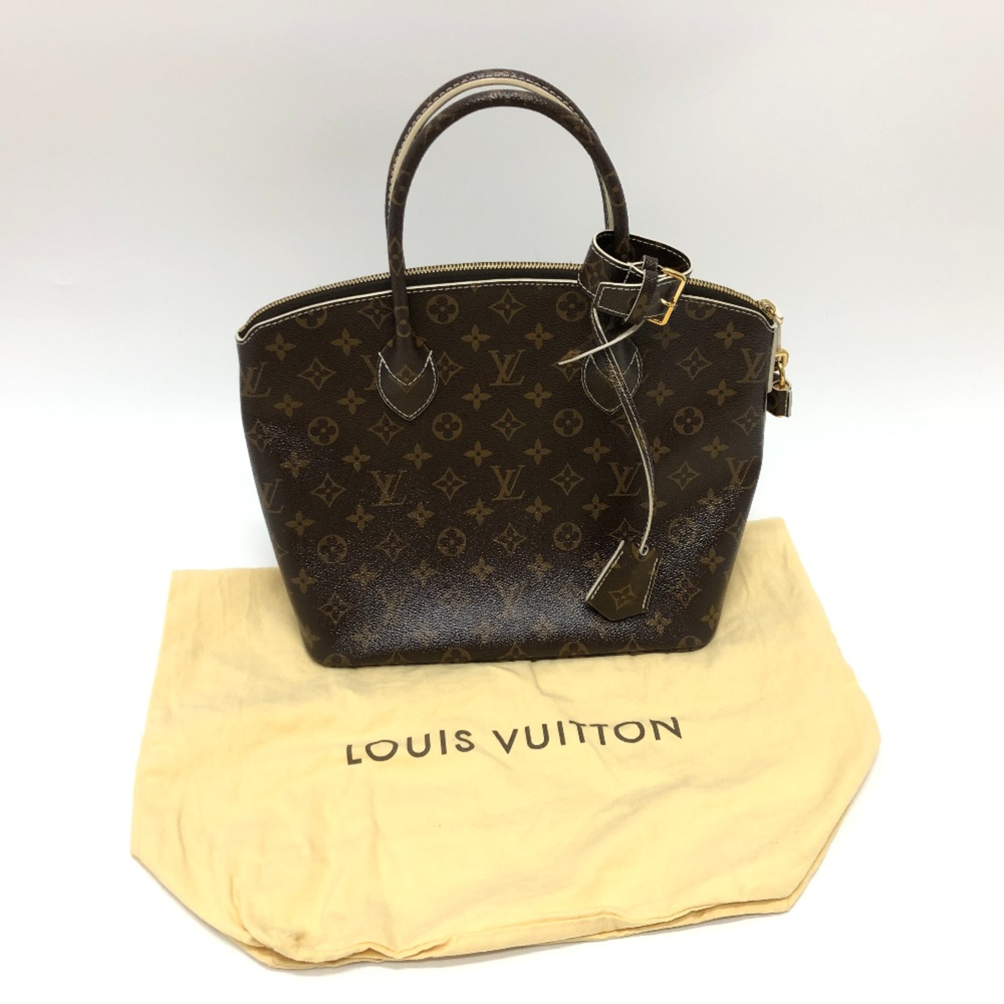 Louis Vuitton M40597 Shiny Monogram Tote Bag Hand Bag Brown White/Beige/GoldHardware