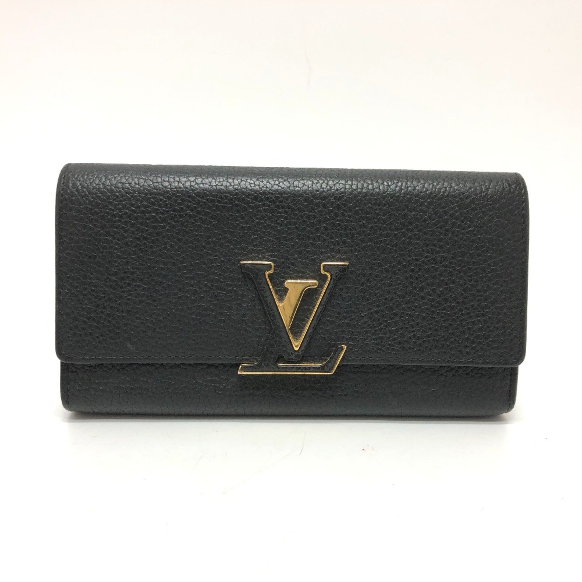 Louis Vuitton M61248 LV logo Bifold Long Wallet Black GoldHardware