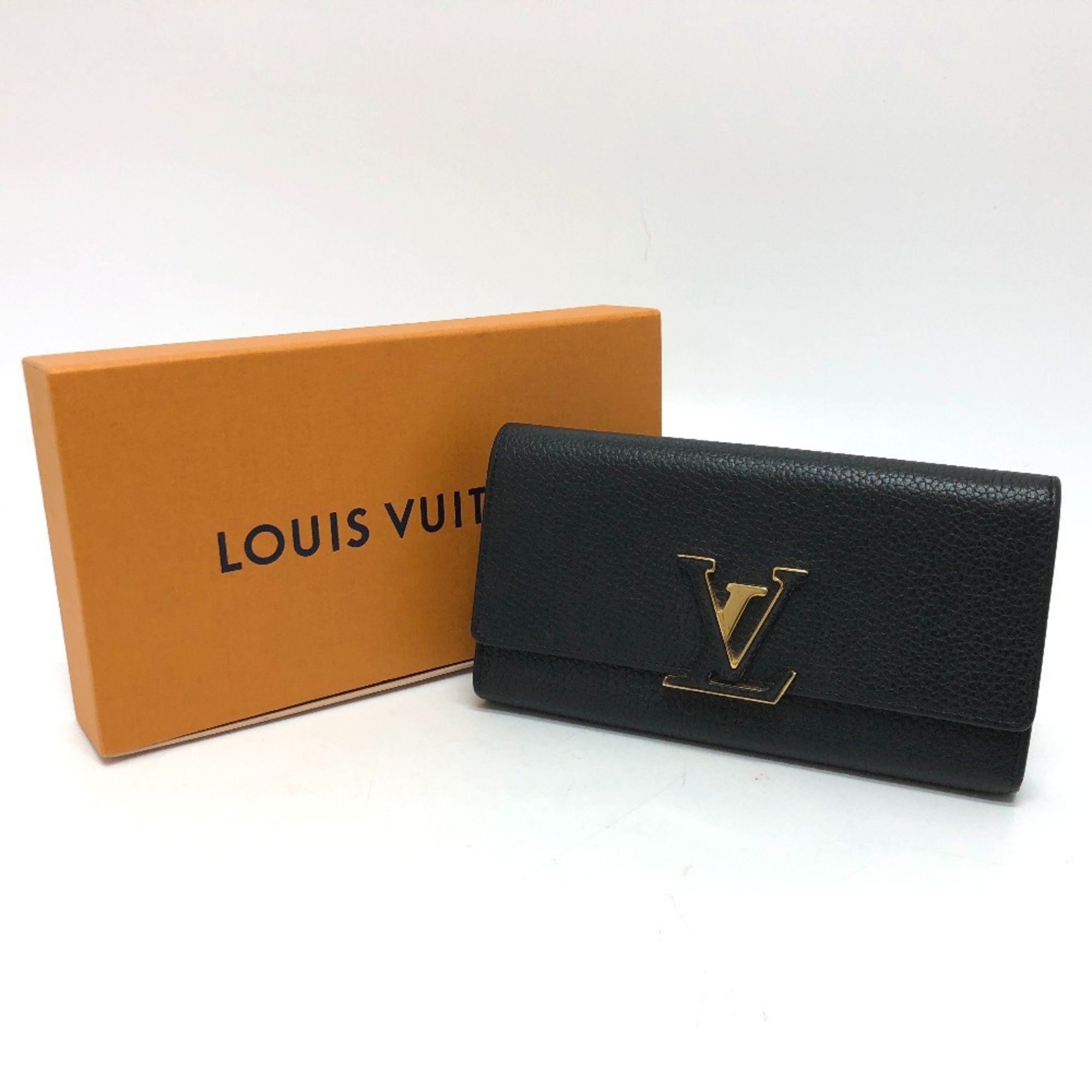 Louis Vuitton M61248 LV logo Bifold Long Wallet Black GoldHardware