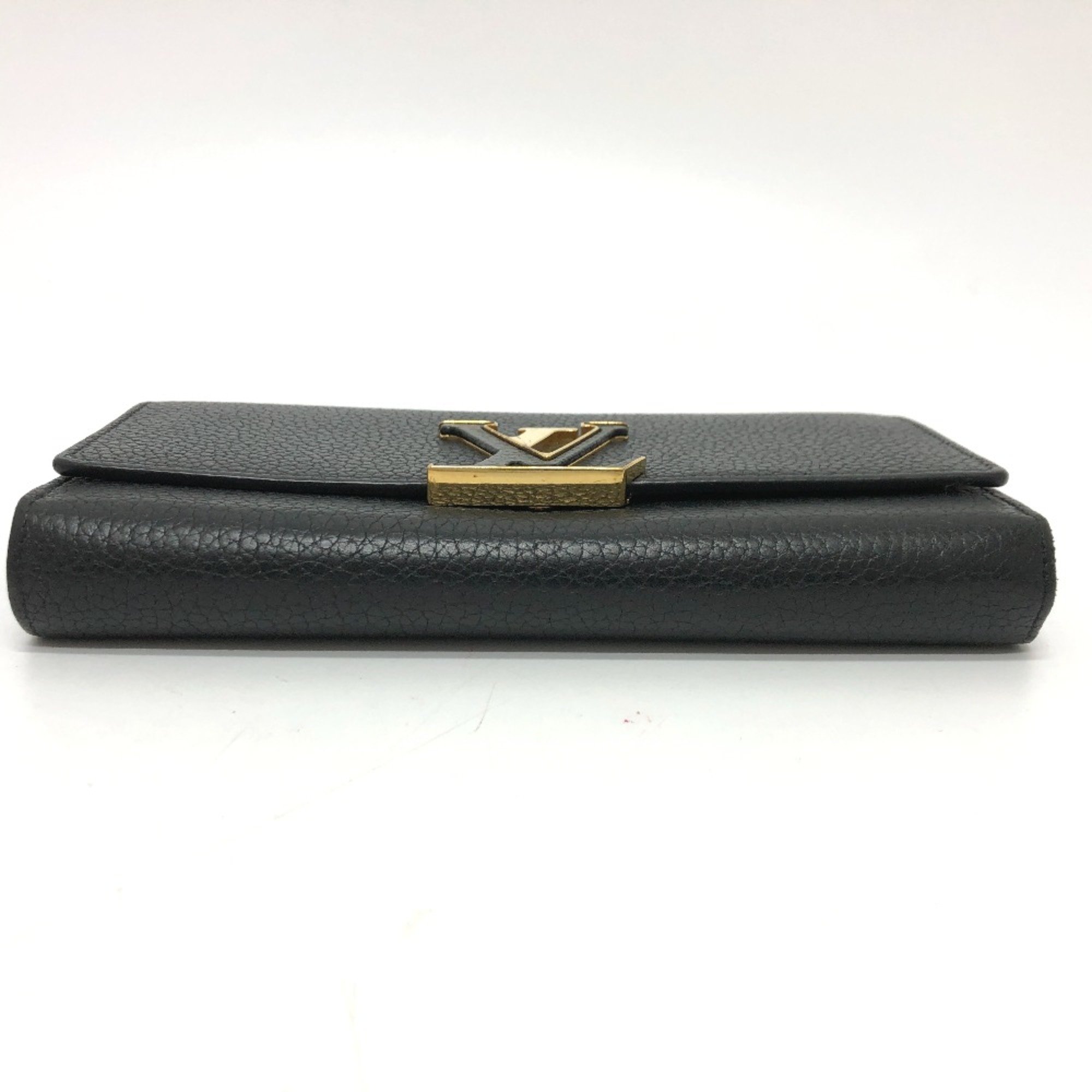 Louis Vuitton M61248 LV logo Bifold Long Wallet Black GoldHardware