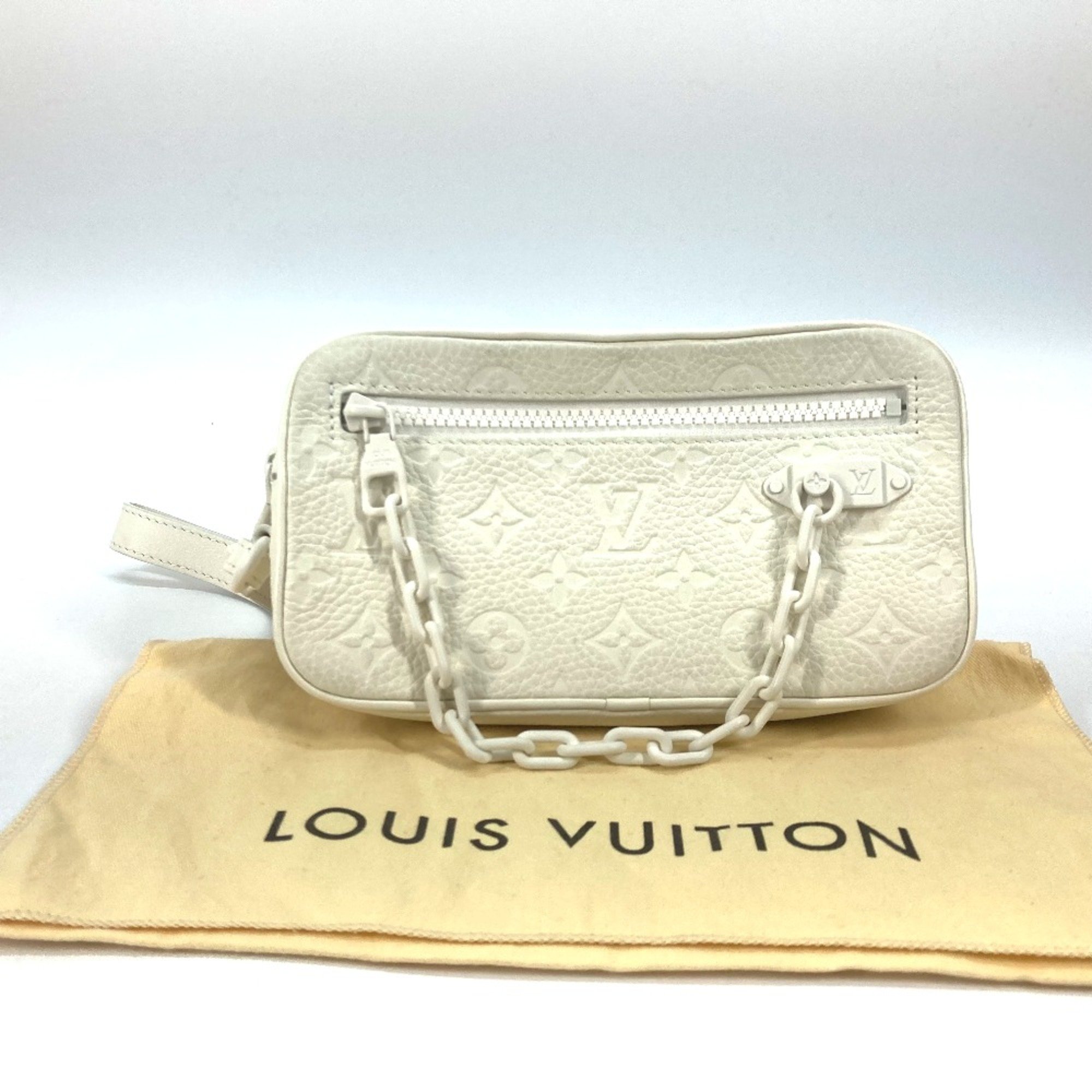 Louis Vuitton M53551 MonogramEmpreinte Clutch Bag with Strap Chain Clutch bag White