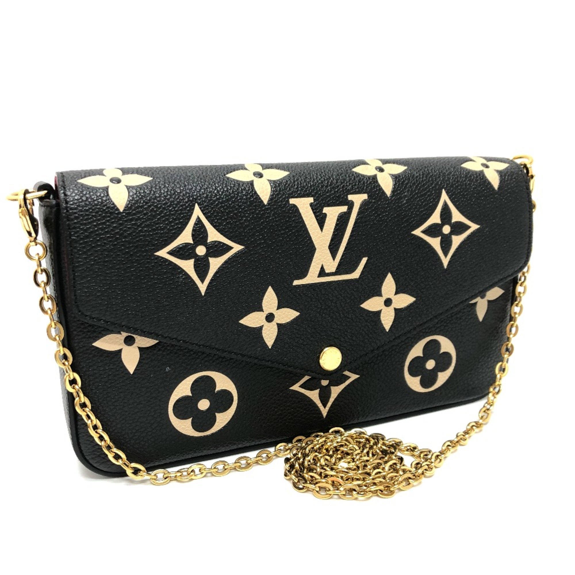 Louis Vuitton M80482 MonogramEmpreinte Chain wallet Shoulder Bag Long Wallet Black Wine Red/GoldHardware