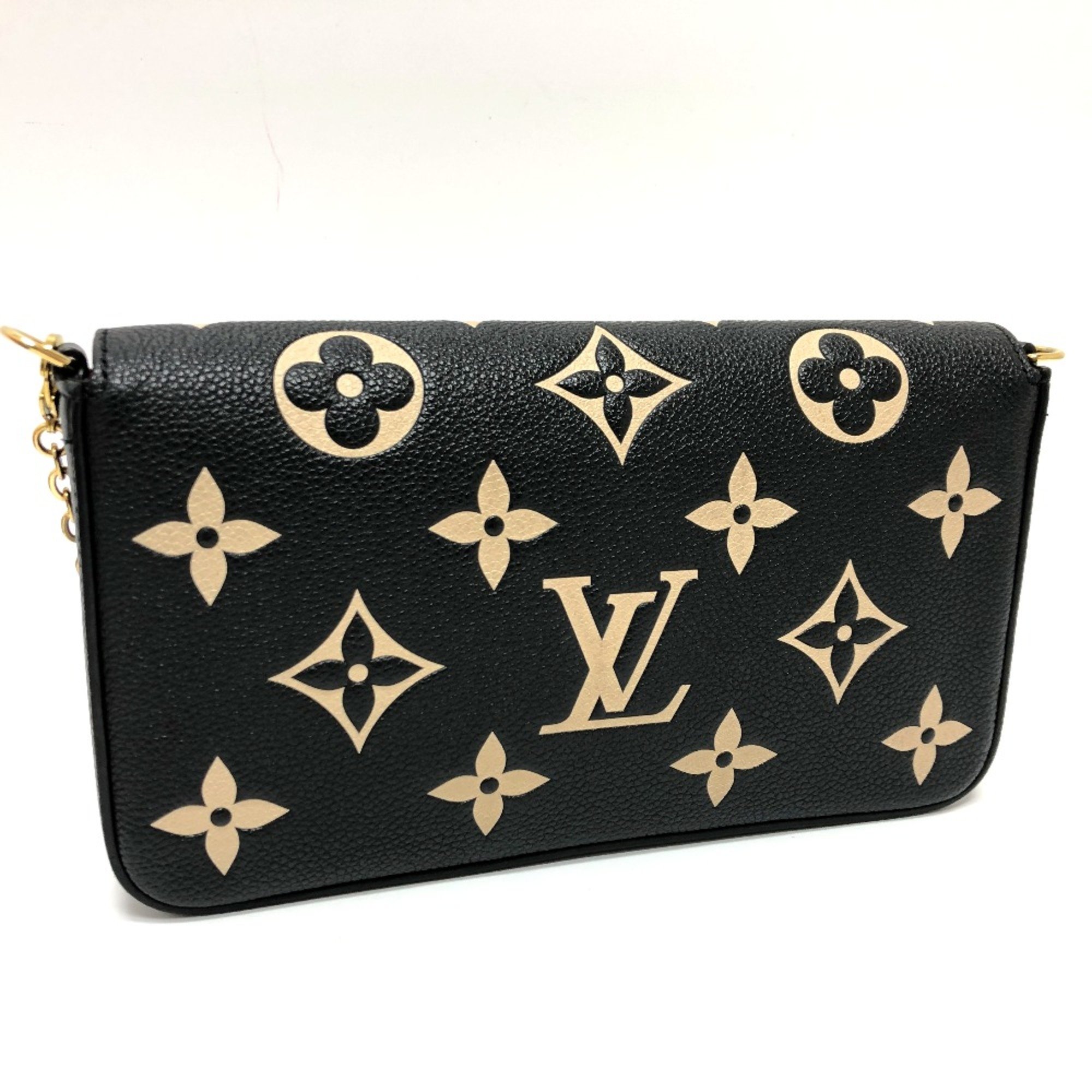 Louis Vuitton M80482 MonogramEmpreinte Chain wallet Shoulder Bag Long Wallet Black Wine Red/GoldHardware