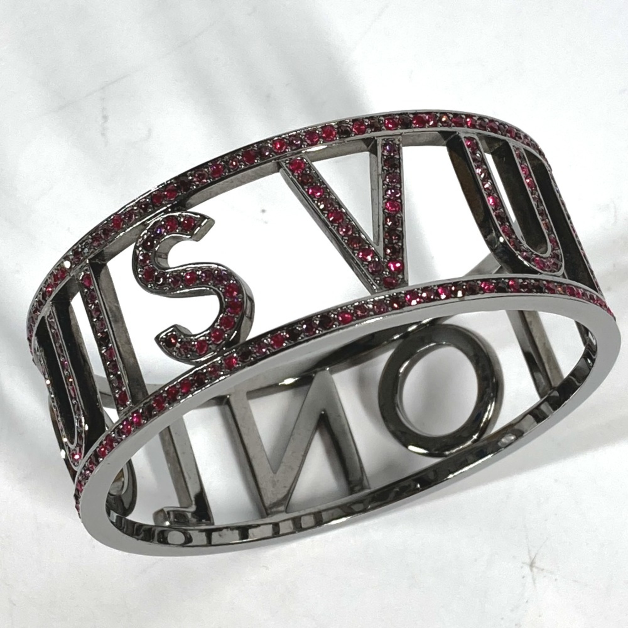 Louis Vuitton Accessories Bracelet Logo Rhinestone Bangle Silver Pink Based