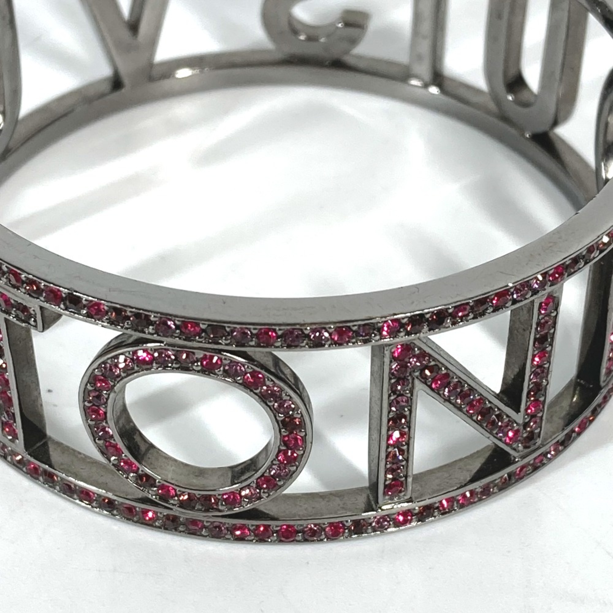 Louis Vuitton Accessories Bracelet Logo Rhinestone Bangle Silver Pink Based