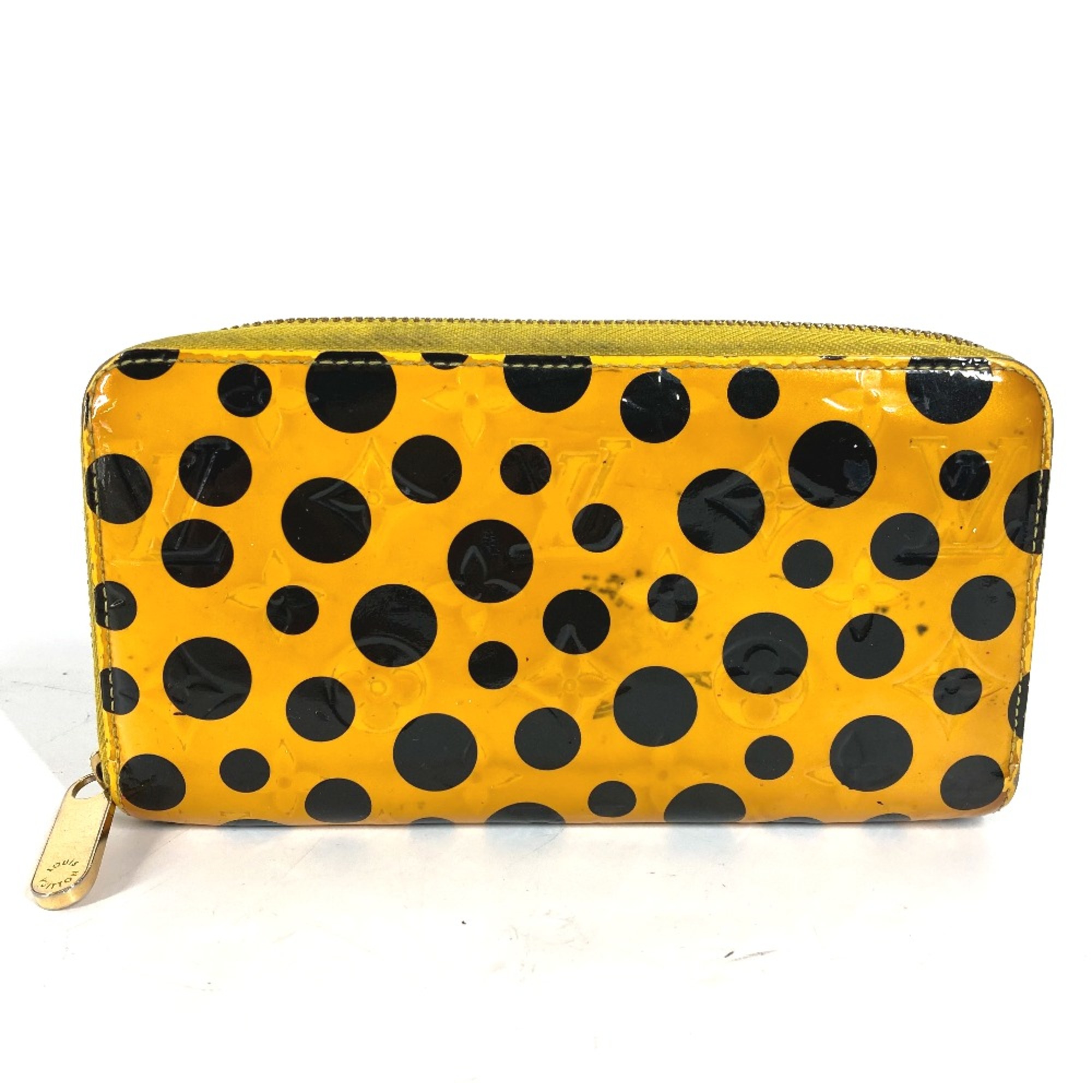 Louis Vuitton M91571 Yayoi-Kusama Vernis Dot Infinity Zip Around Long Wallet Jaune yellow Black