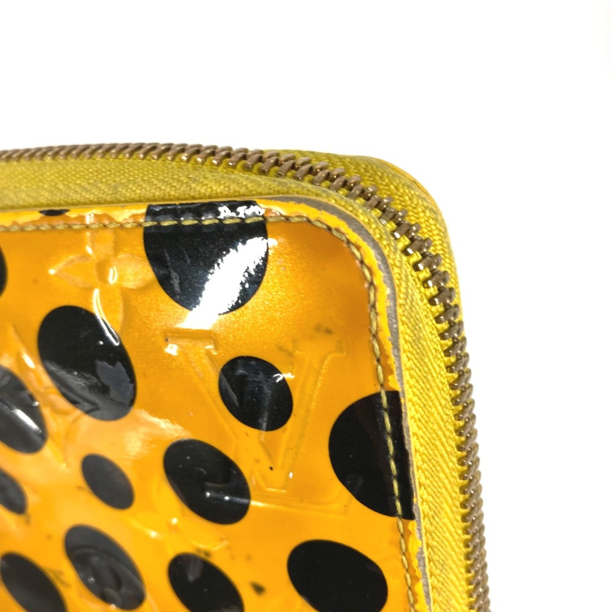 Louis Vuitton M91571 Yayoi-Kusama Vernis Dot Infinity Zip Around Long Wallet Jaune yellow Black