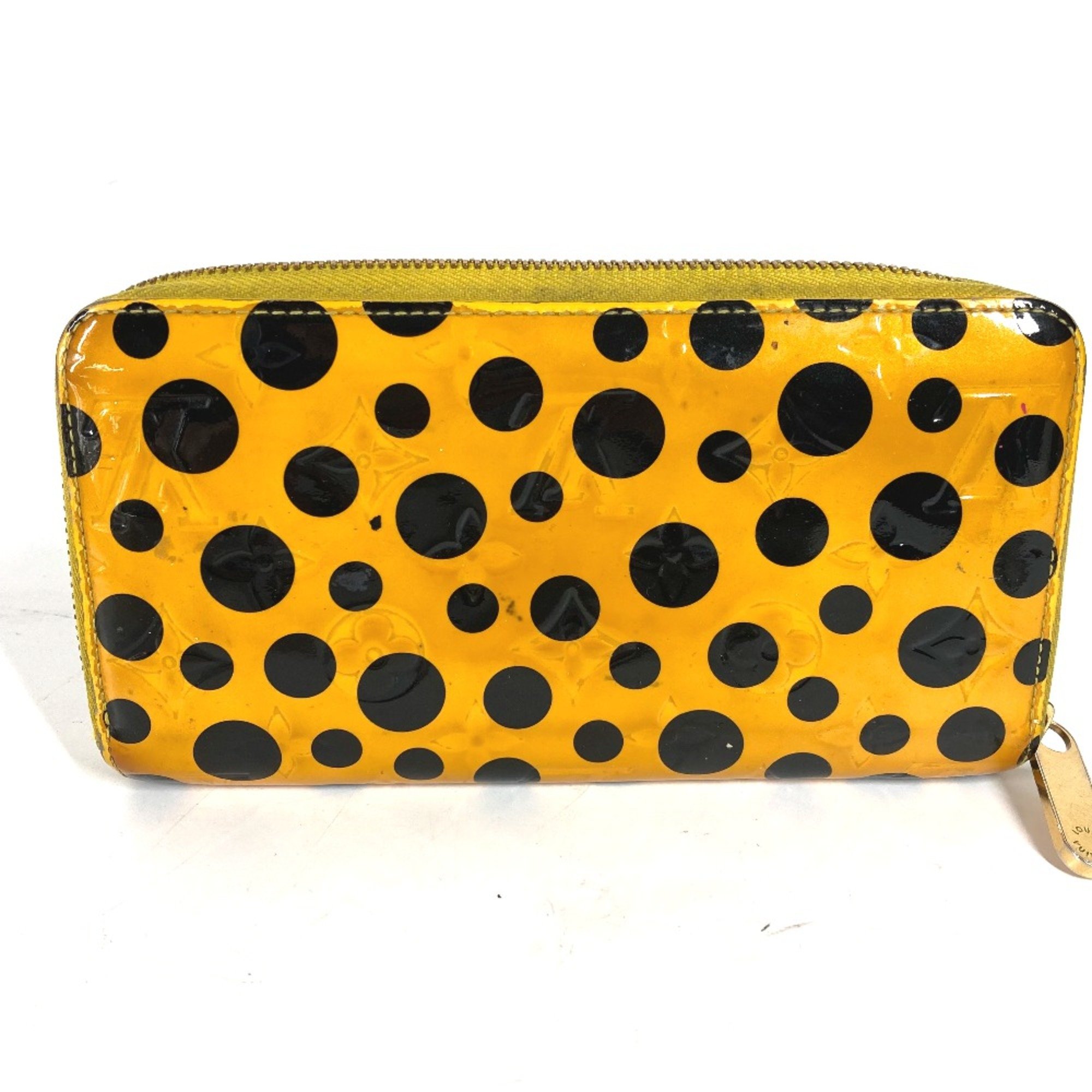 Louis Vuitton M91571 Yayoi-Kusama Vernis Dot Infinity Zip Around Long Wallet Jaune yellow Black