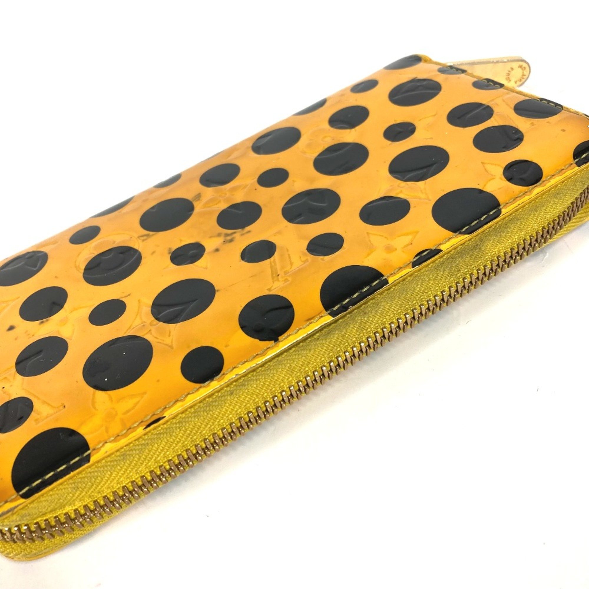 Louis Vuitton M91571 Yayoi-Kusama Vernis Dot Infinity Zip Around Long Wallet Jaune yellow Black