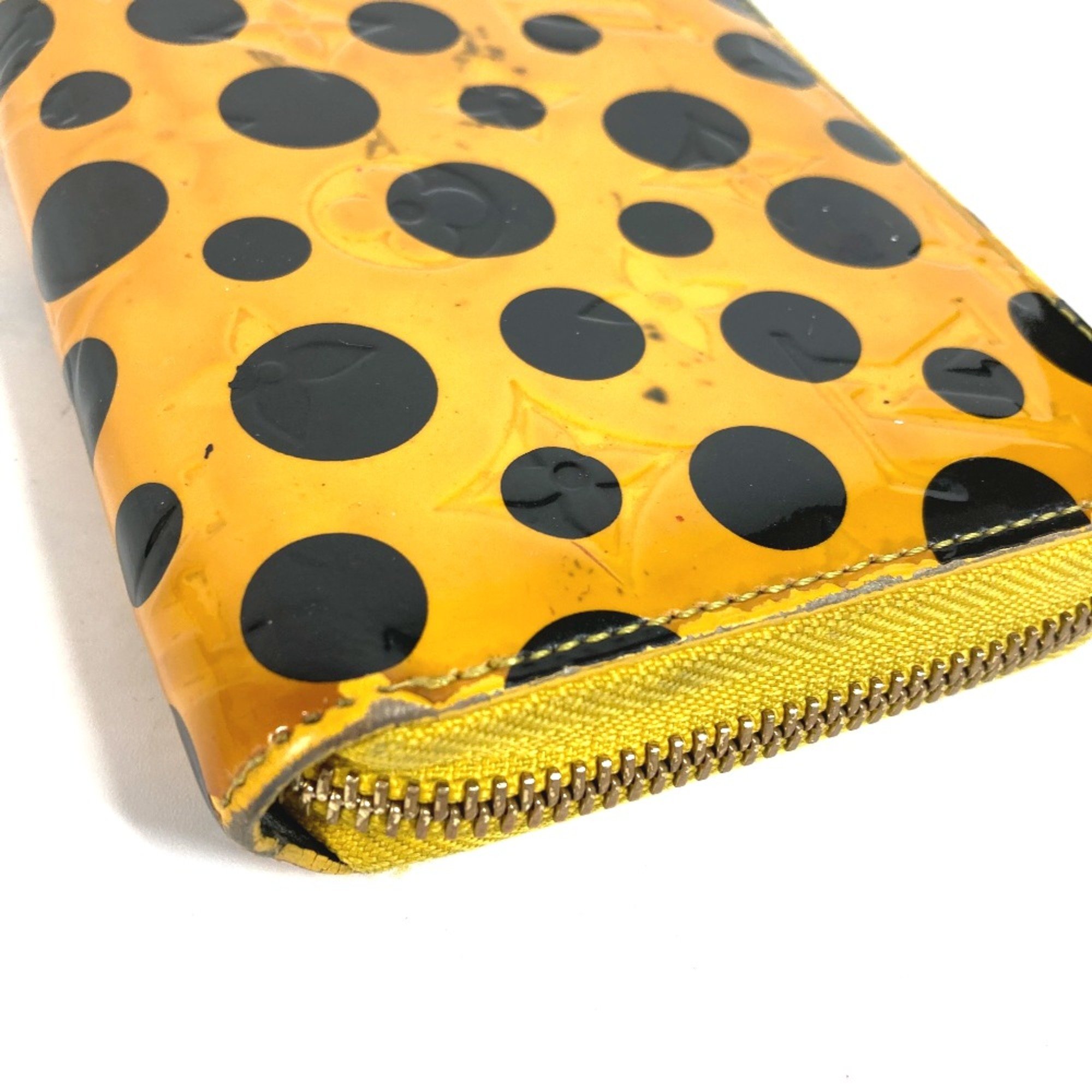 Louis Vuitton M91571 Yayoi-Kusama Vernis Dot Infinity Zip Around Long Wallet Jaune yellow Black