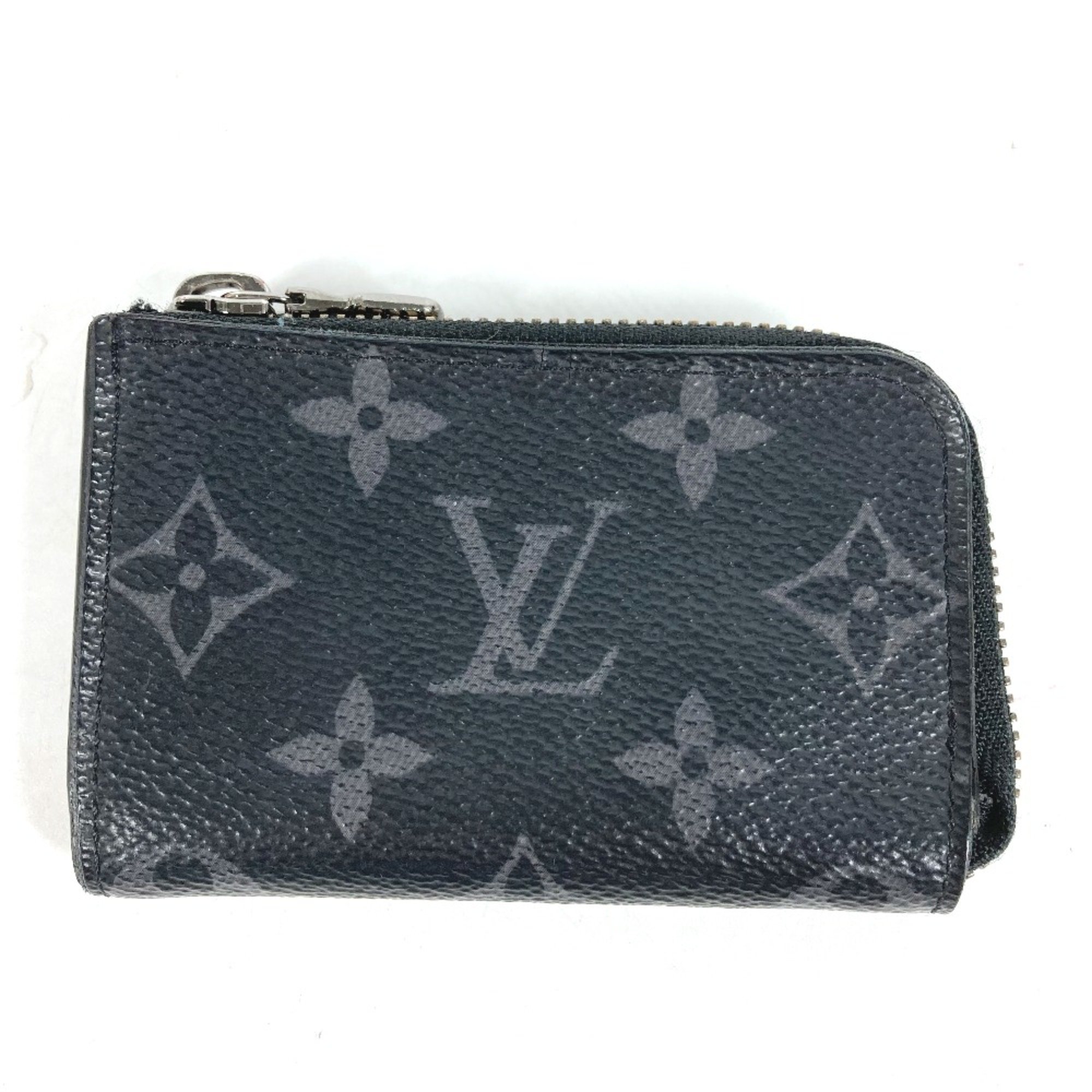 Louis Vuitton M63536 MonogramEclipse L-shaped zipper Wallet Coin Compartment coin purse Black