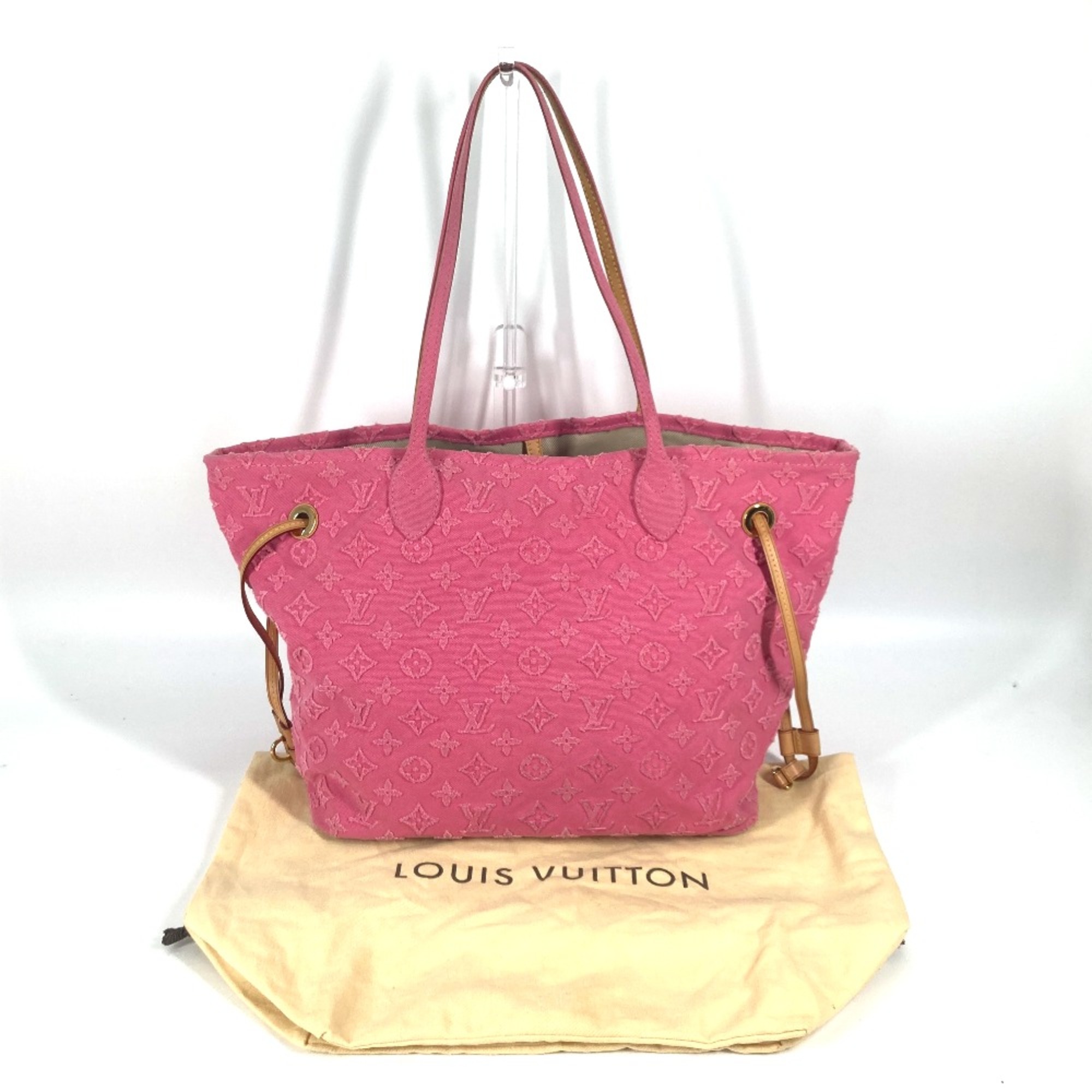 Louis Vuitton M40834 Monogram-Applique Denim Shoulder Bag Tote Bag Rose pink