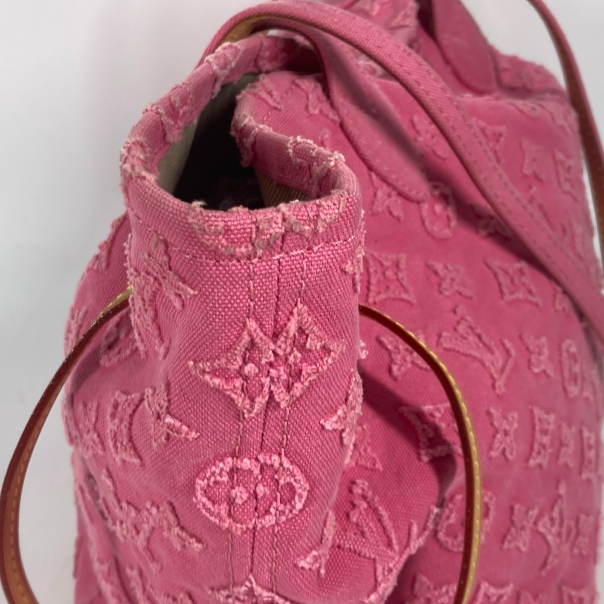 Louis Vuitton M40834 Monogram-Applique Denim Shoulder Bag Tote Bag Rose pink