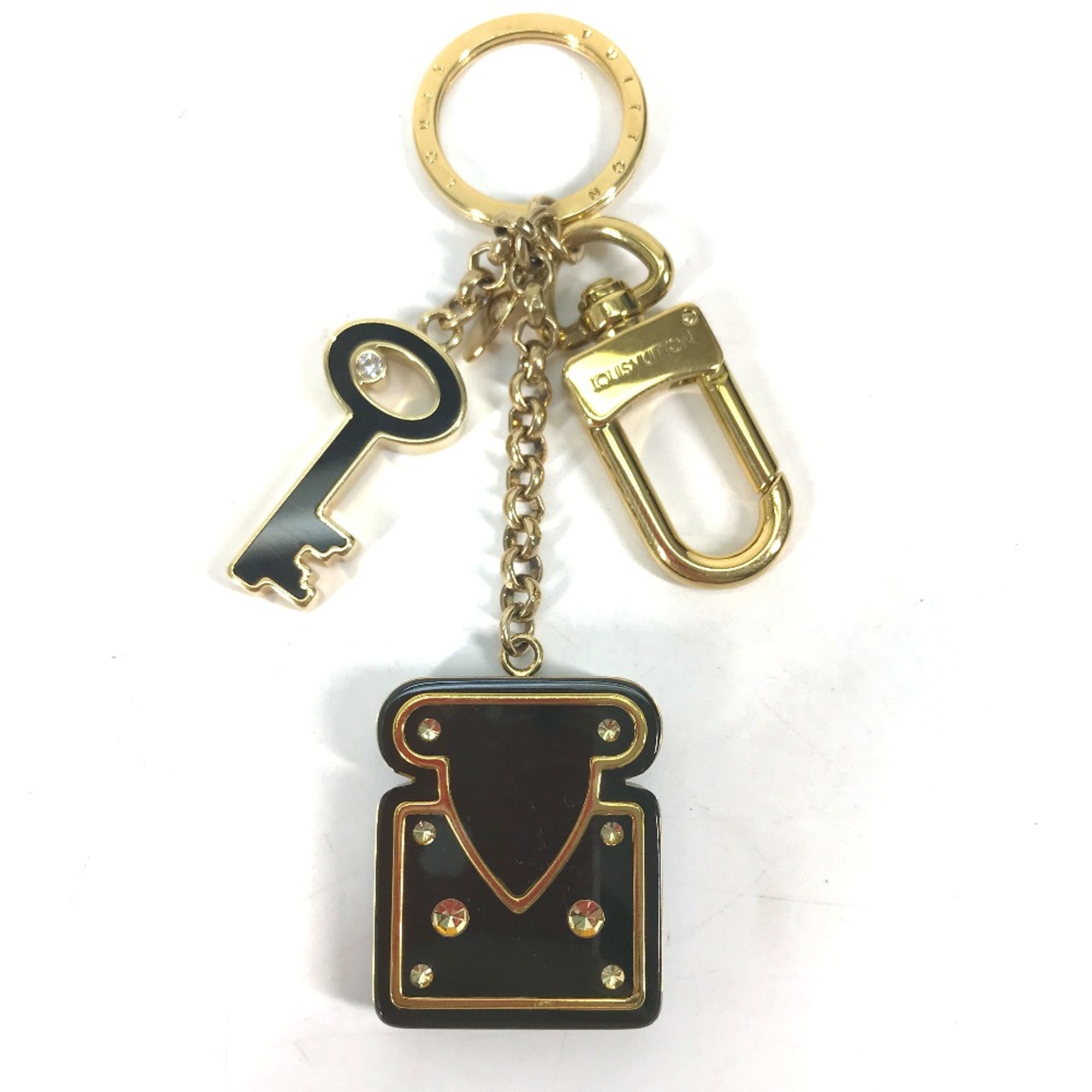 Louis Vuitton M66979 Padlock Rhinestone Bag Charm Key Holder Black Gold