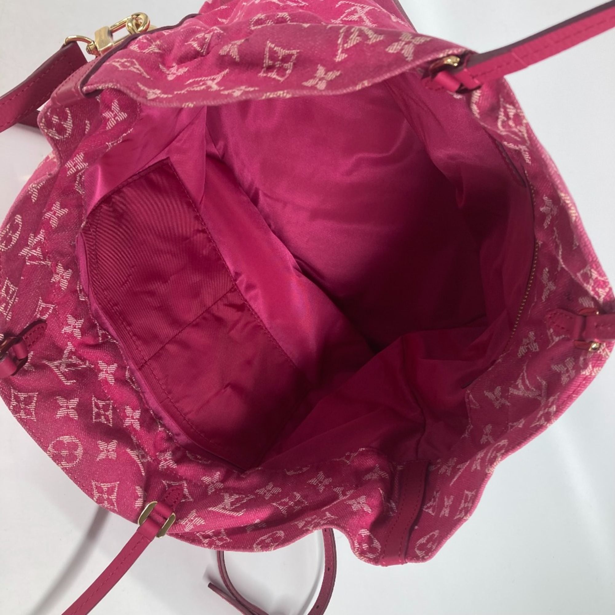 Louis Vuitton M40870 MonogramDenim Bag Bucket Tote Bag Drawstring Crossbody Shoulder Bag Rose Andian pink