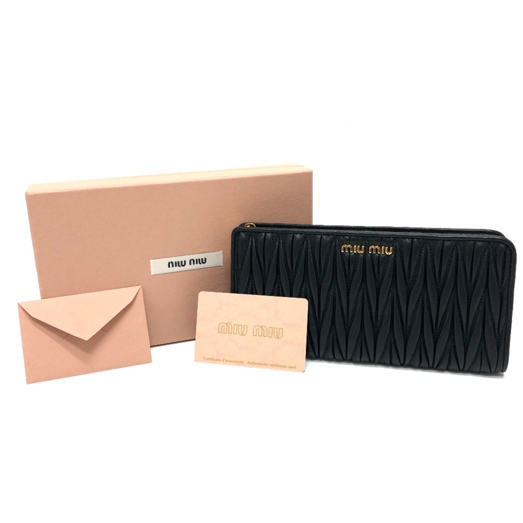 Miu Miu 5ML010 Materasse Zip Around L-shaped long wallet Long Wallet Black GoldHardware