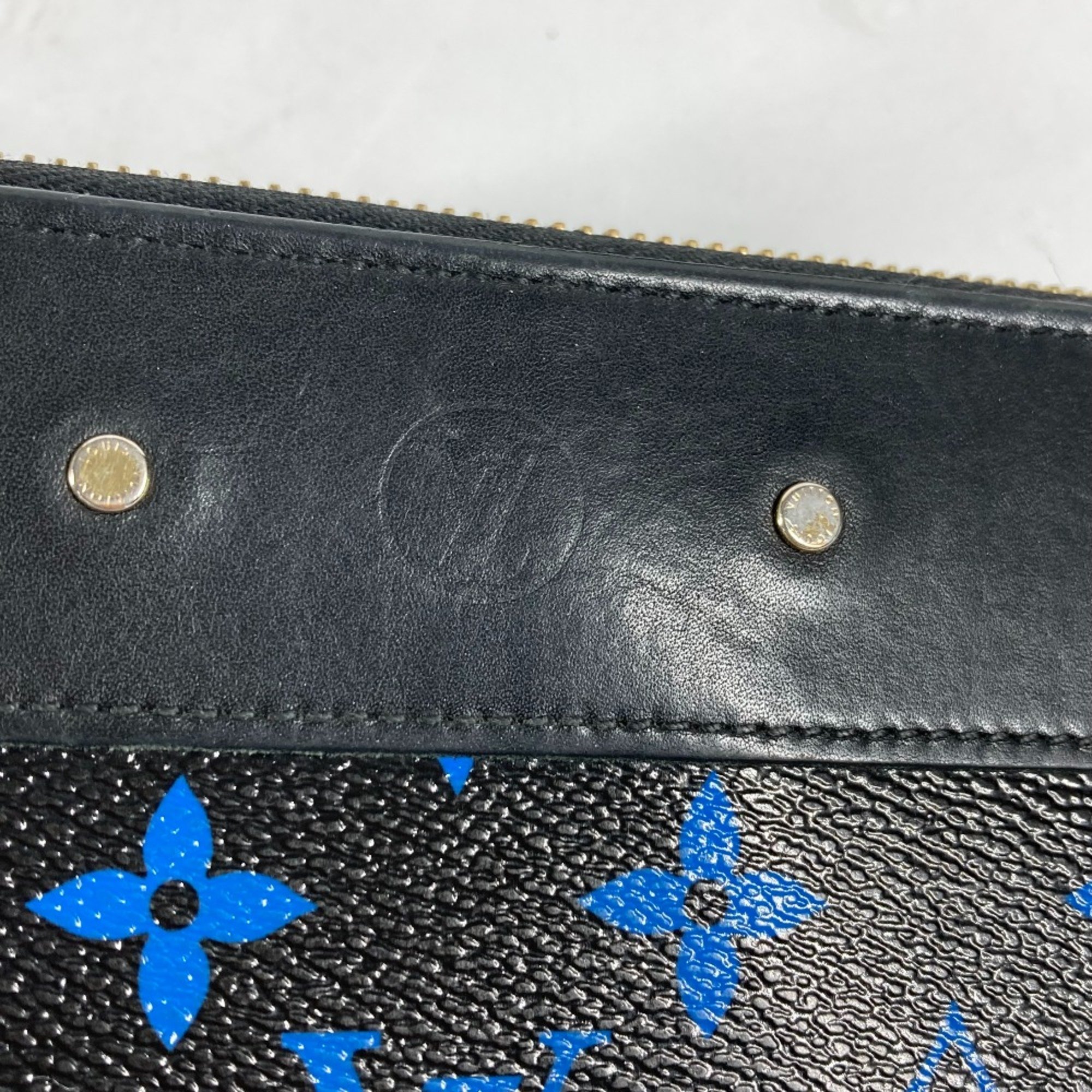 Louis Vuitton M67235 Monogram Zip Around Long Wallet Blue x Black