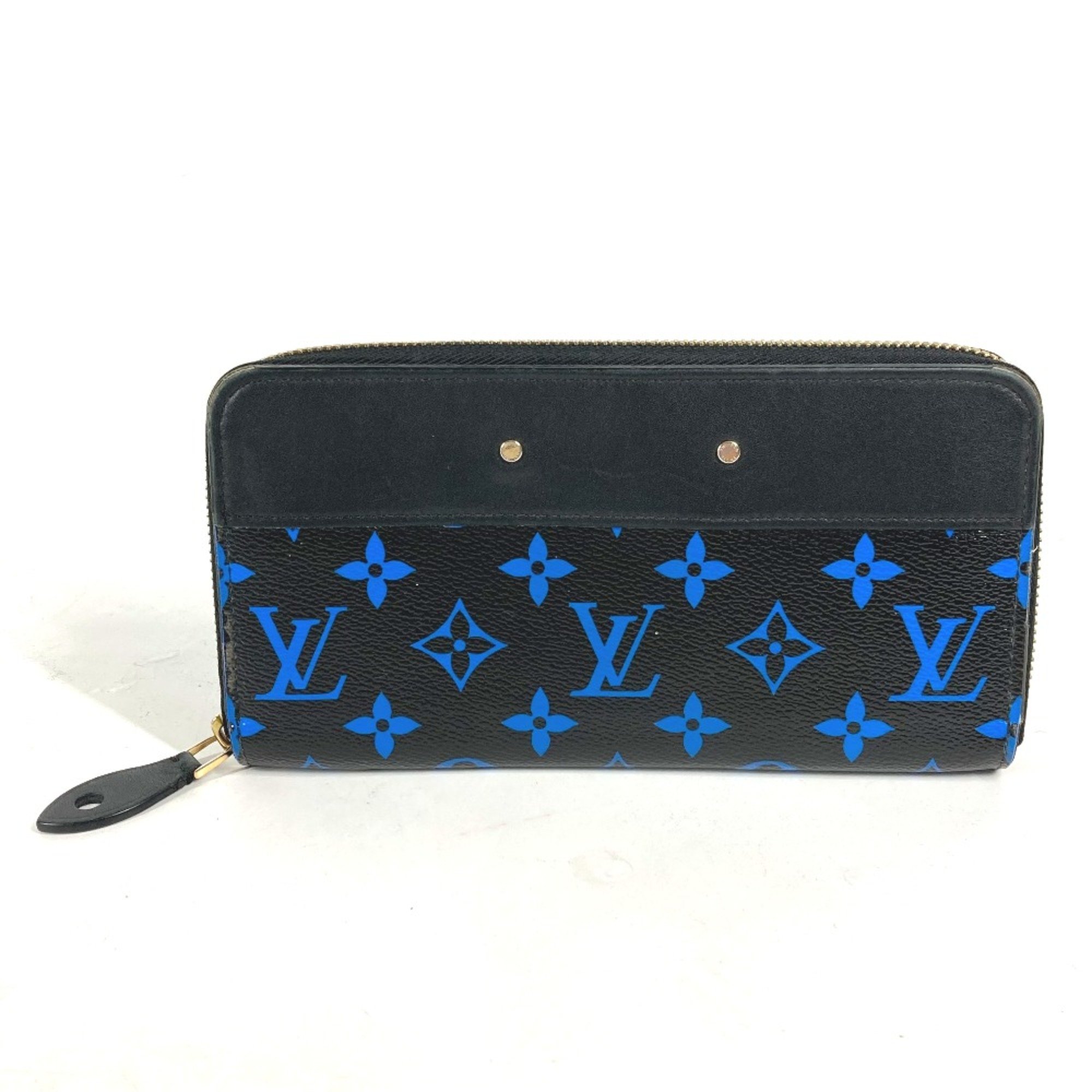 Louis Vuitton M67235 Monogram Zip Around Long Wallet Blue x Black