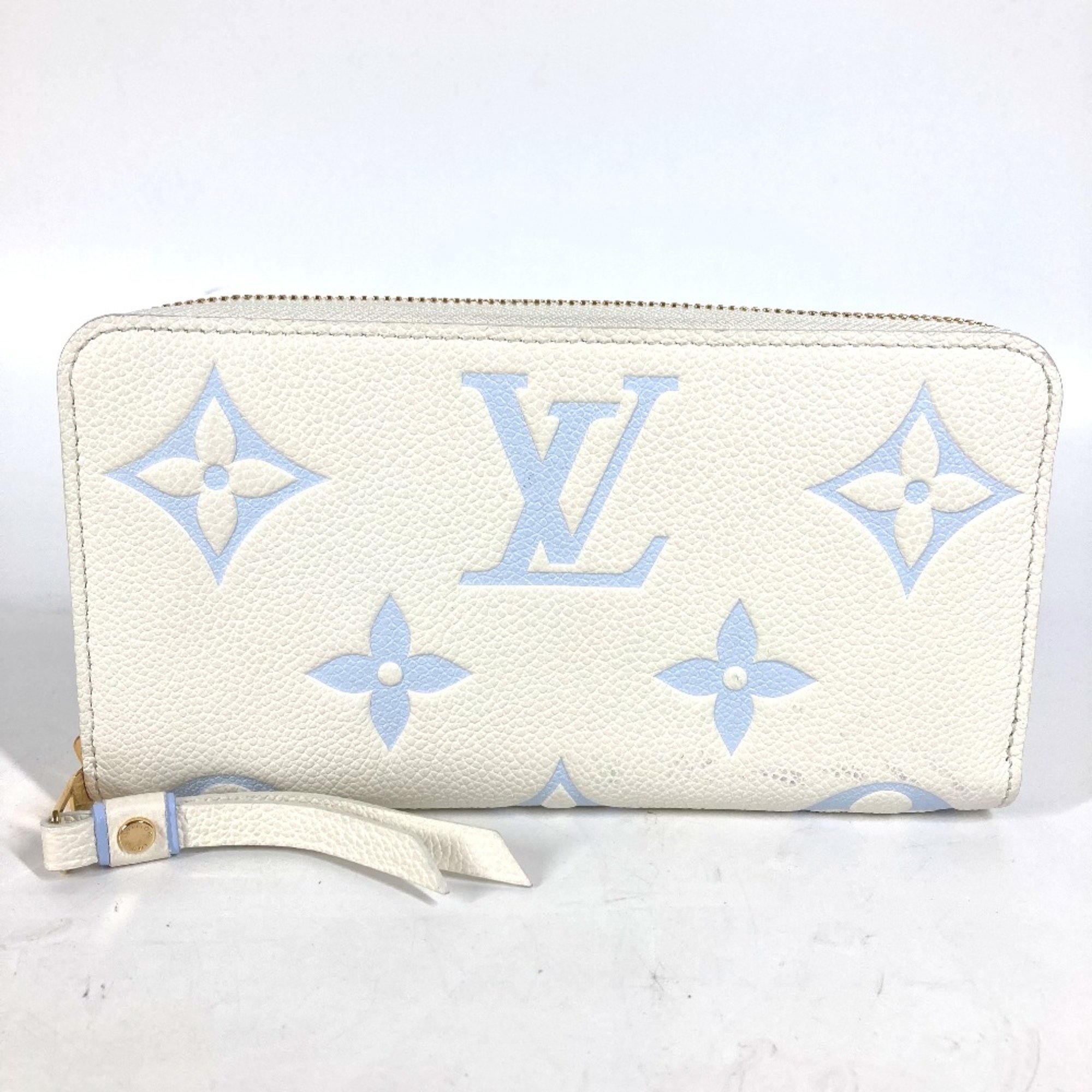 Louis Vuitton M83308 MonogramEmpreinte Zip Around Long Wallet Latte White/Candy Blue blue White