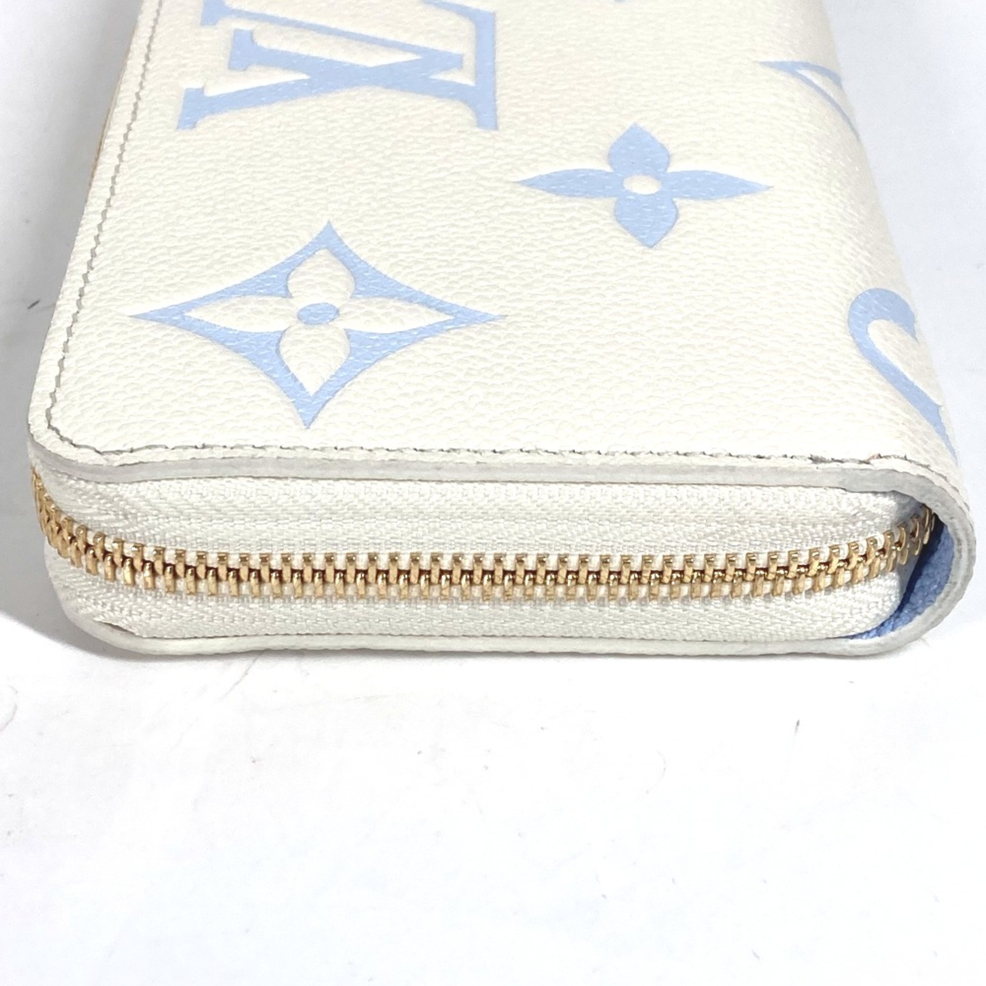 Louis Vuitton M83308 MonogramEmpreinte Zip Around Long Wallet Latte White/Candy Blue blue White