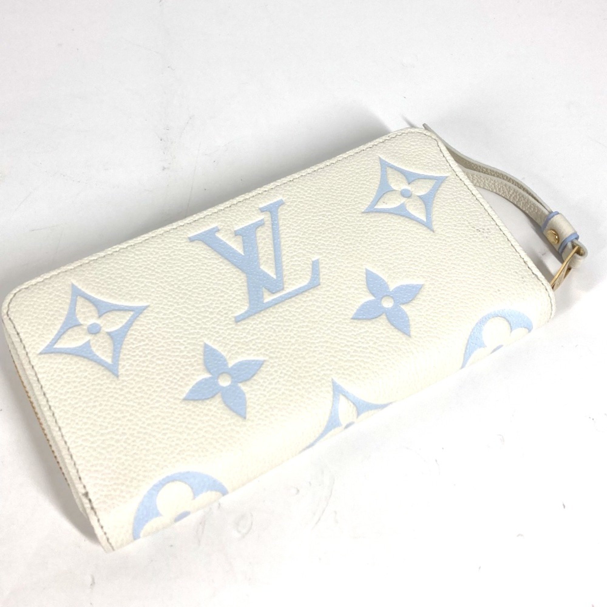 Louis Vuitton M83308 MonogramEmpreinte Zip Around Long Wallet Latte White/Candy Blue blue White