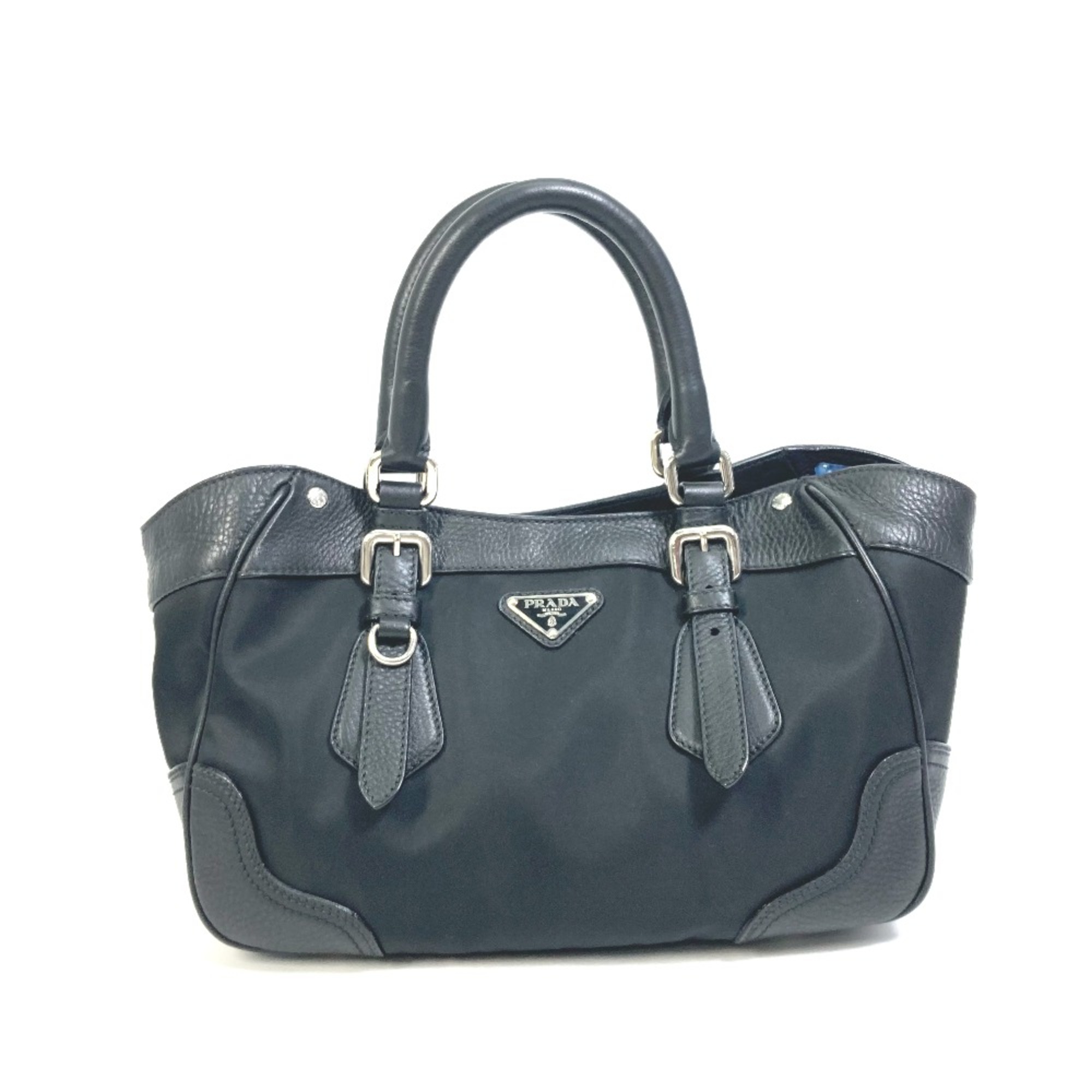 PRADA Triangle logo bag tote Hand Bag Black SilverHardware