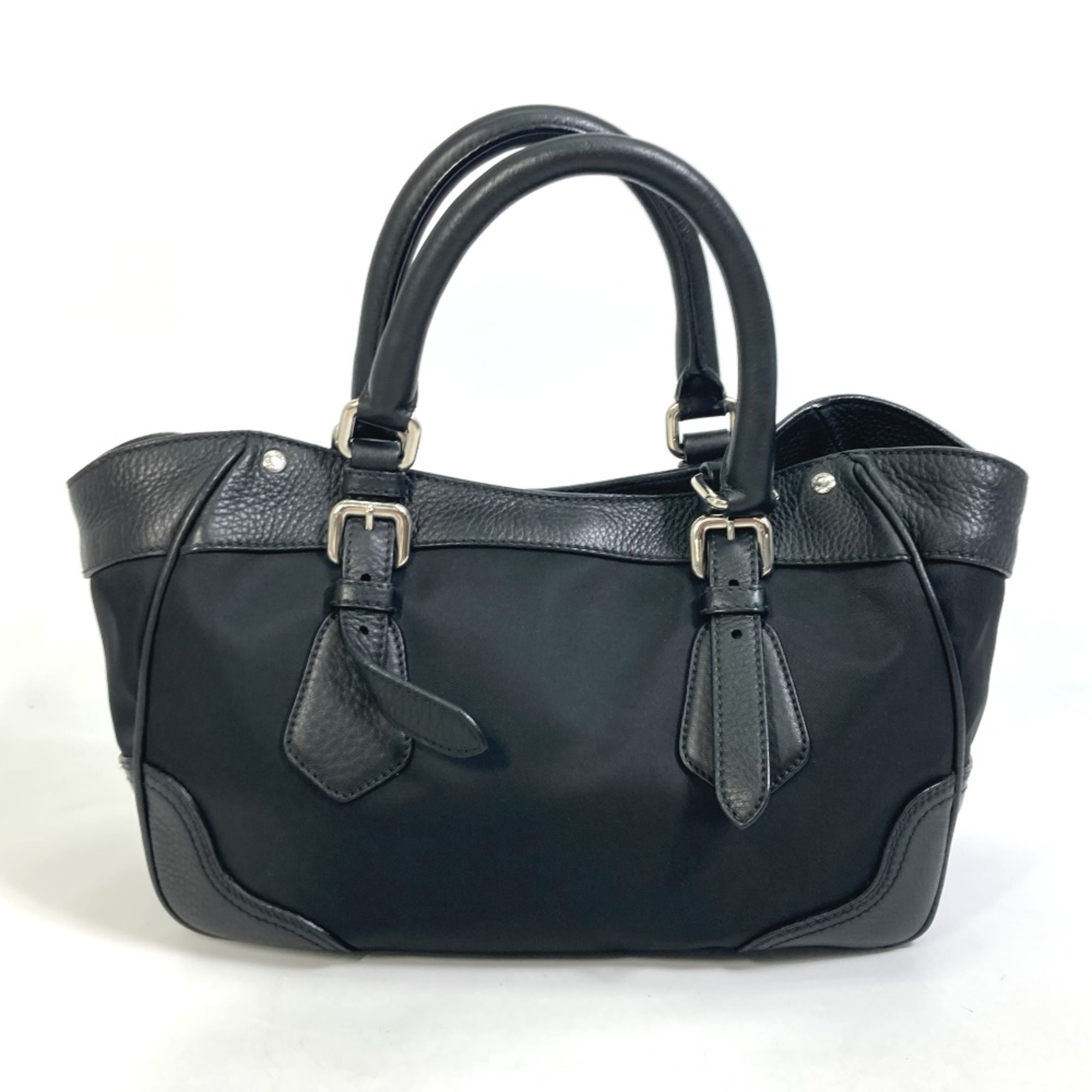 PRADA Triangle logo bag tote Hand Bag Black SilverHardware