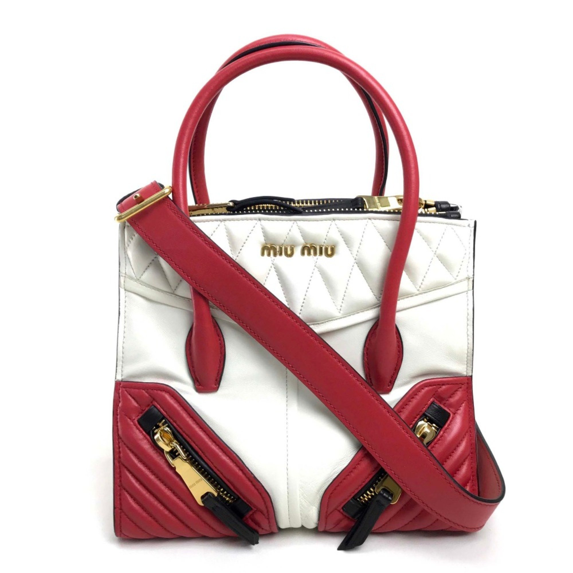 Miu Miu Biker Bag Hand Bag Shoulder Bag Crossbody Hand Bag White Red