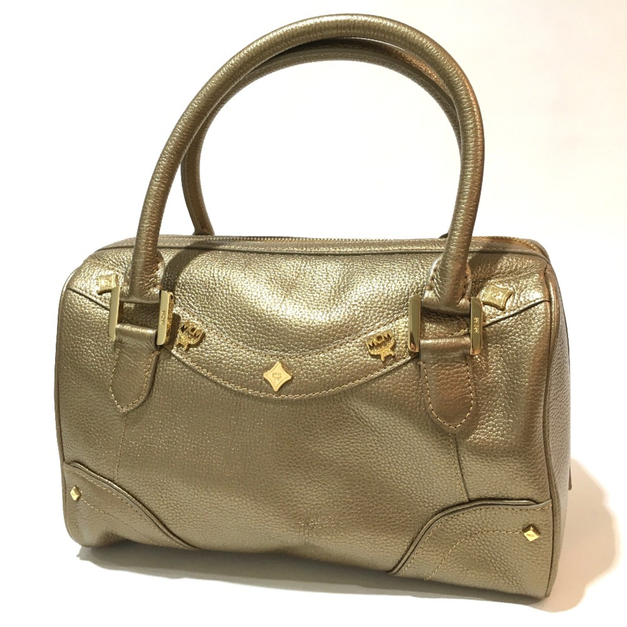 MCM Bag Mini Duffle Bag Hand Bag Gold Gold