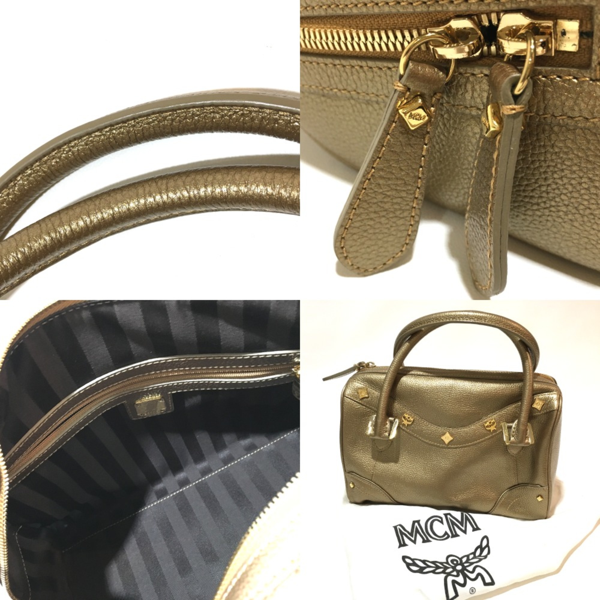 MCM Bag Mini Duffle Bag Hand Bag Gold Gold