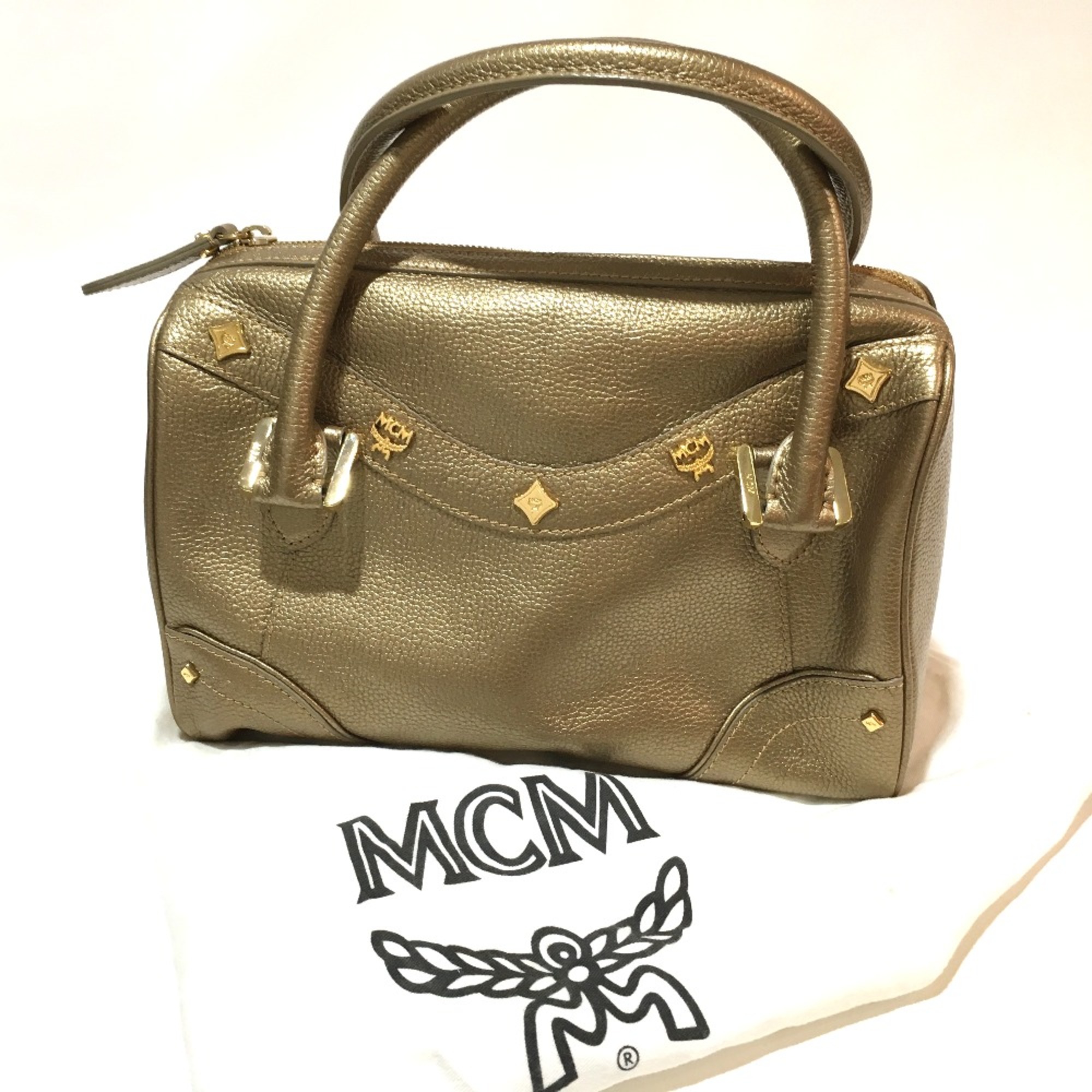 MCM Bag Mini Duffle Bag Hand Bag Gold Gold