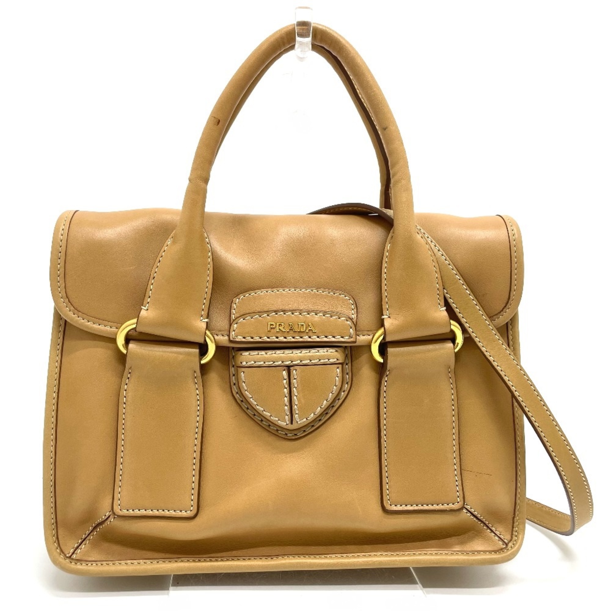 PRADA logo 2WAY Shoulder Bag Hand Bag Beige