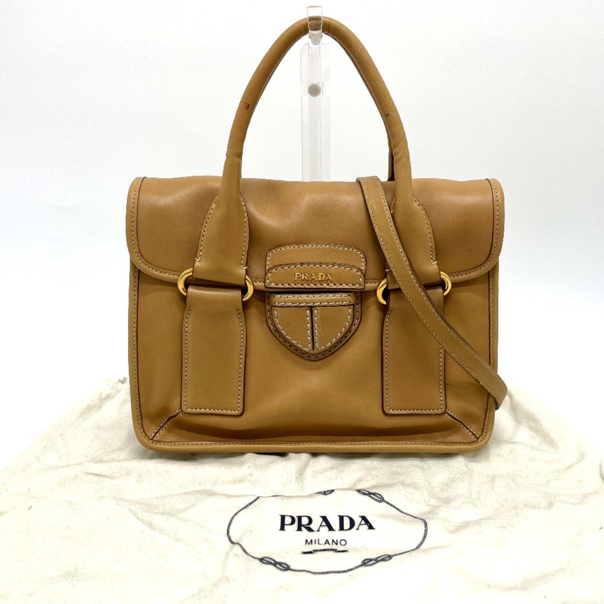 PRADA logo 2WAY Shoulder Bag Hand Bag Beige