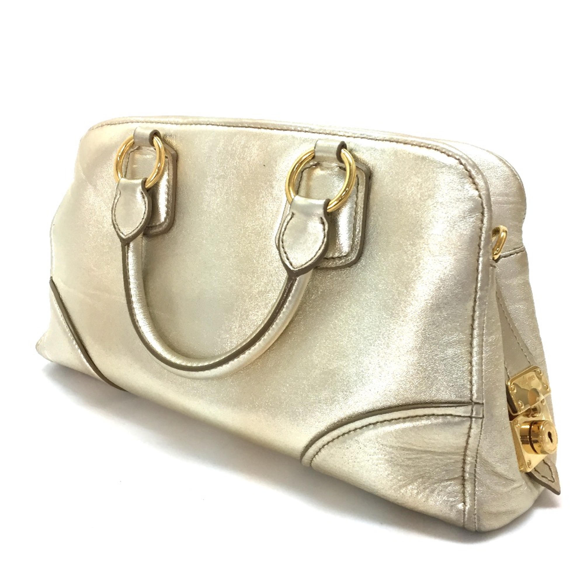 Miu Miu logo Bag Mini Boston Tote Bag Hand Bag Champagne Gold