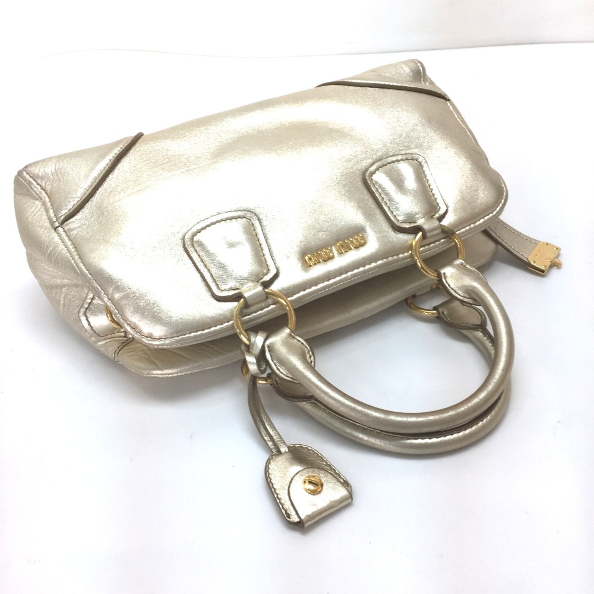 Miu Miu logo Bag Mini Boston Tote Bag Hand Bag Champagne Gold